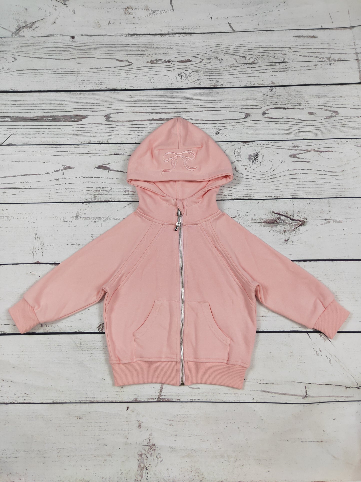 Bow Appliqué Cotton Kids Girls Full-Zip Hoodie