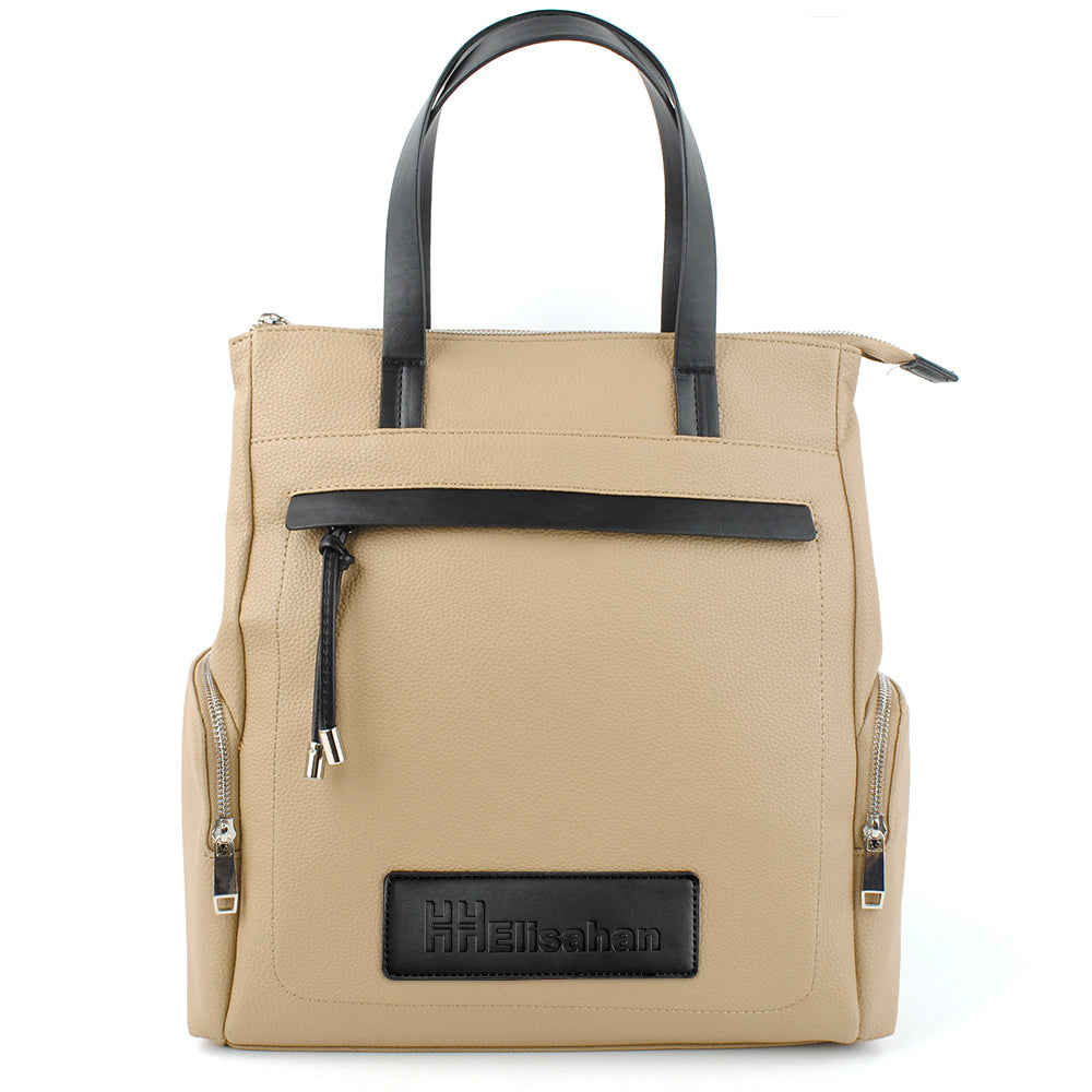 Beige Women Zipper Tote Bag
