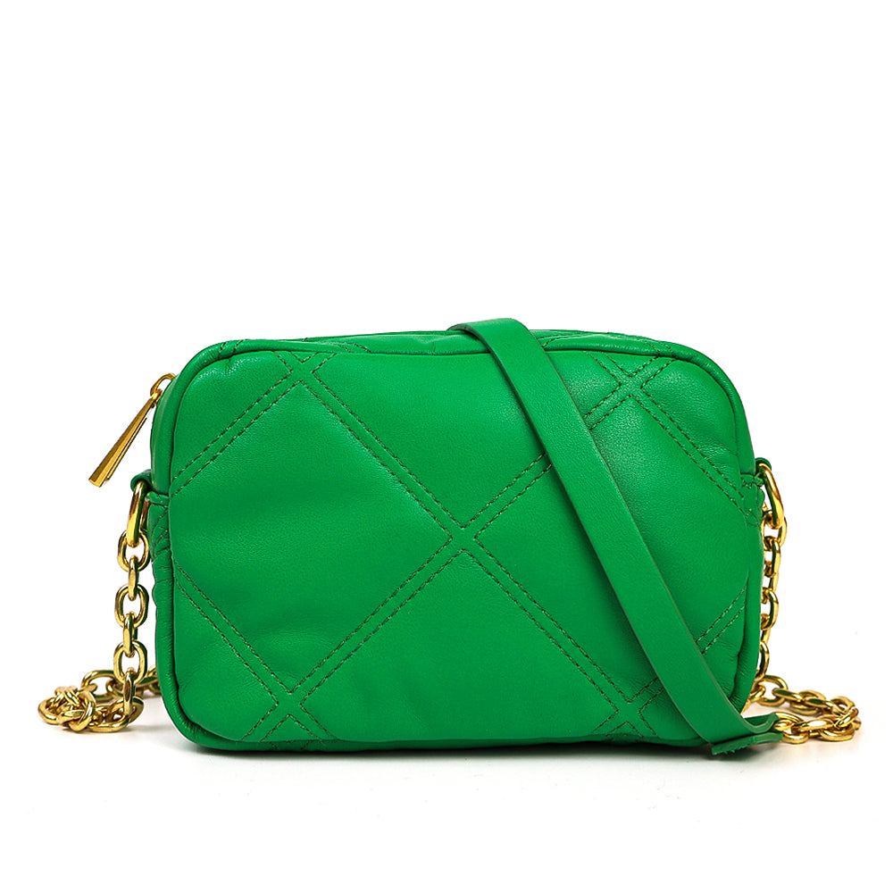 Green Diamond Pattern Crossbody Bag with Chain