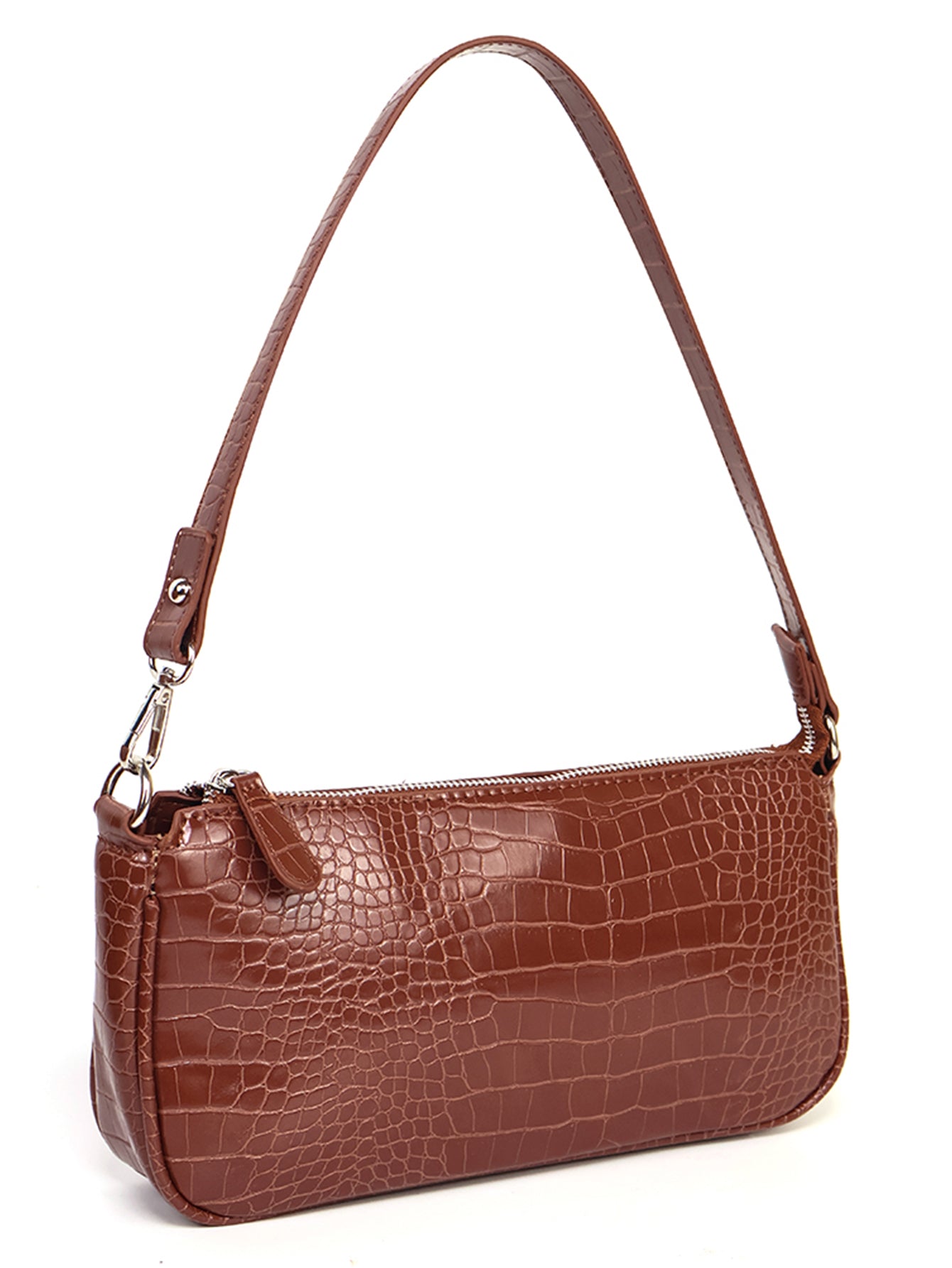 Brown Crocodile Skin Print Shoulder Bag