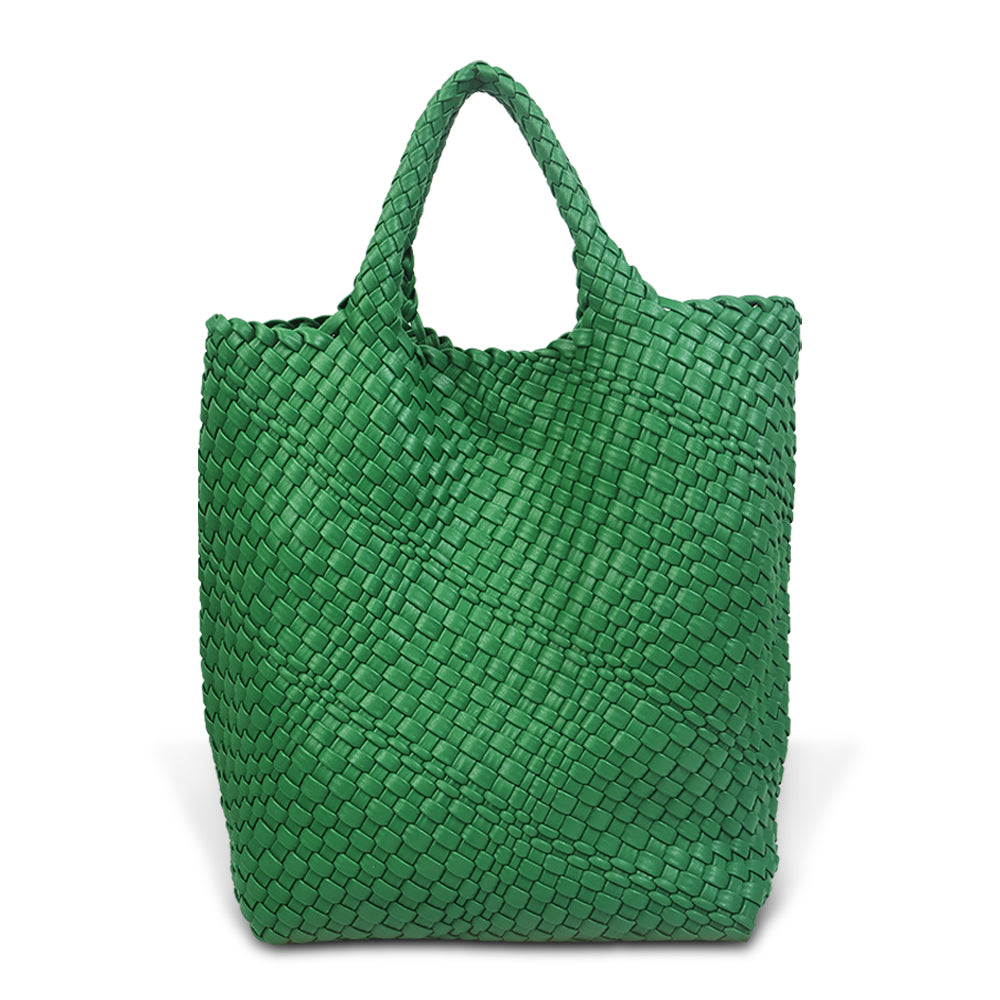 Green Woven Tote Bag with Small Bag