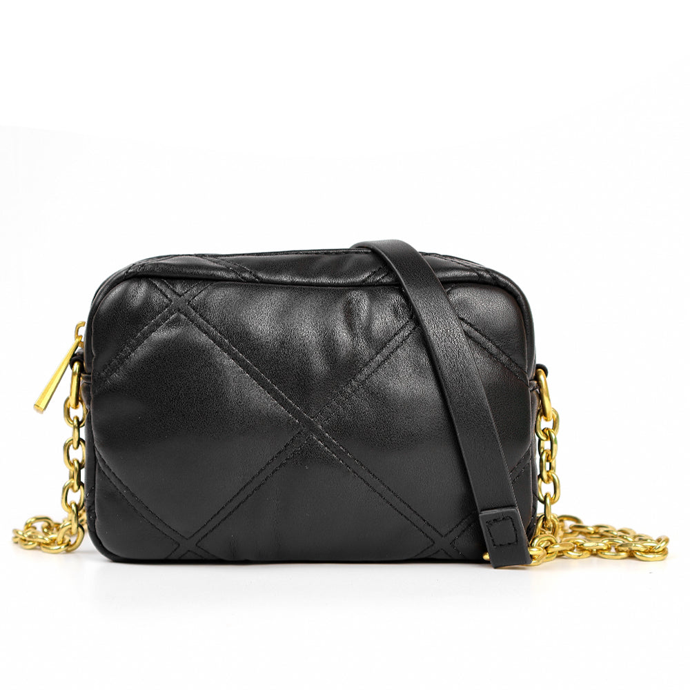 Black Diamond Pattern Crossbody Bag with Chain