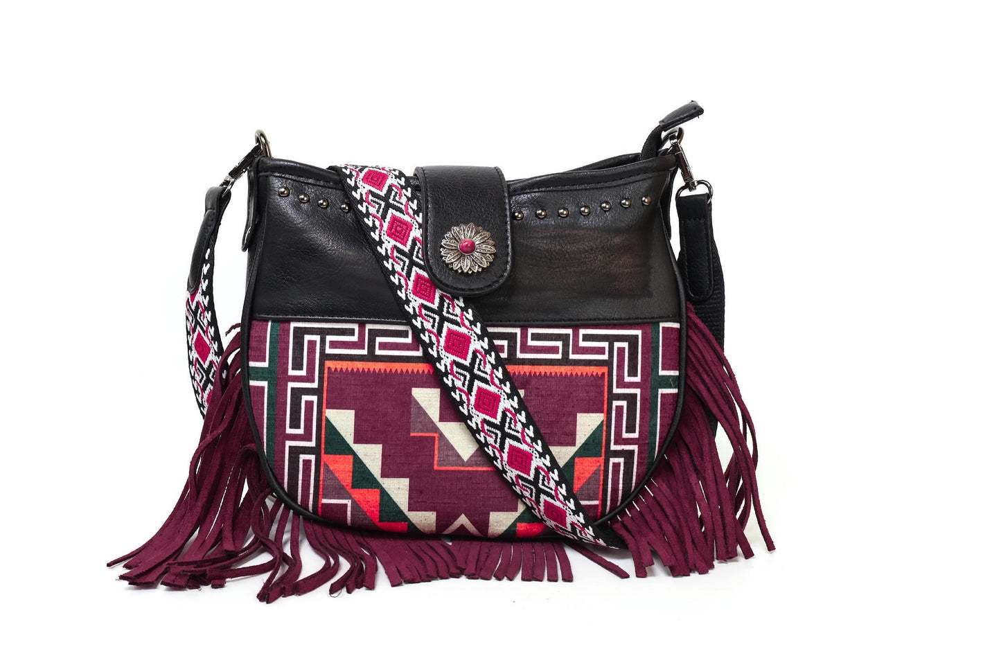Aztec Pattern Fringe Crossbody Shoulder Bag