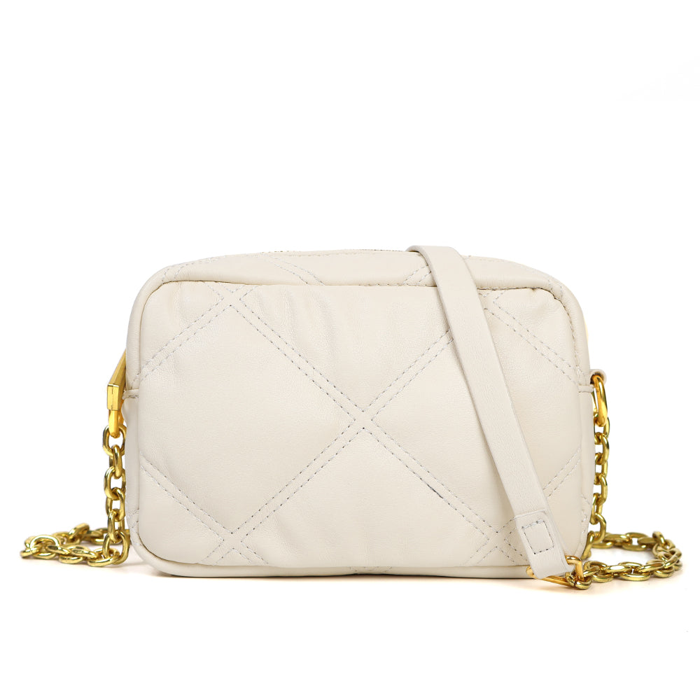 White Diamond Pattern Crossbody Bag with Chain