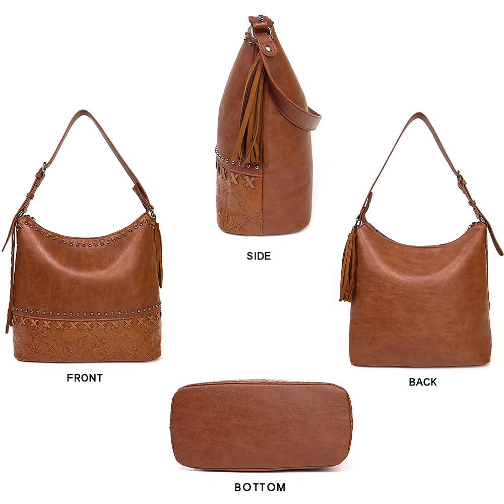 Brown Flower Pattern Shoulder Bag