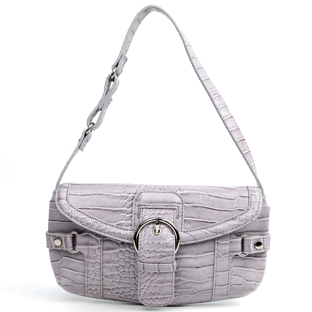 Lavender Crocodile Skin Pattern Shoulder Bag