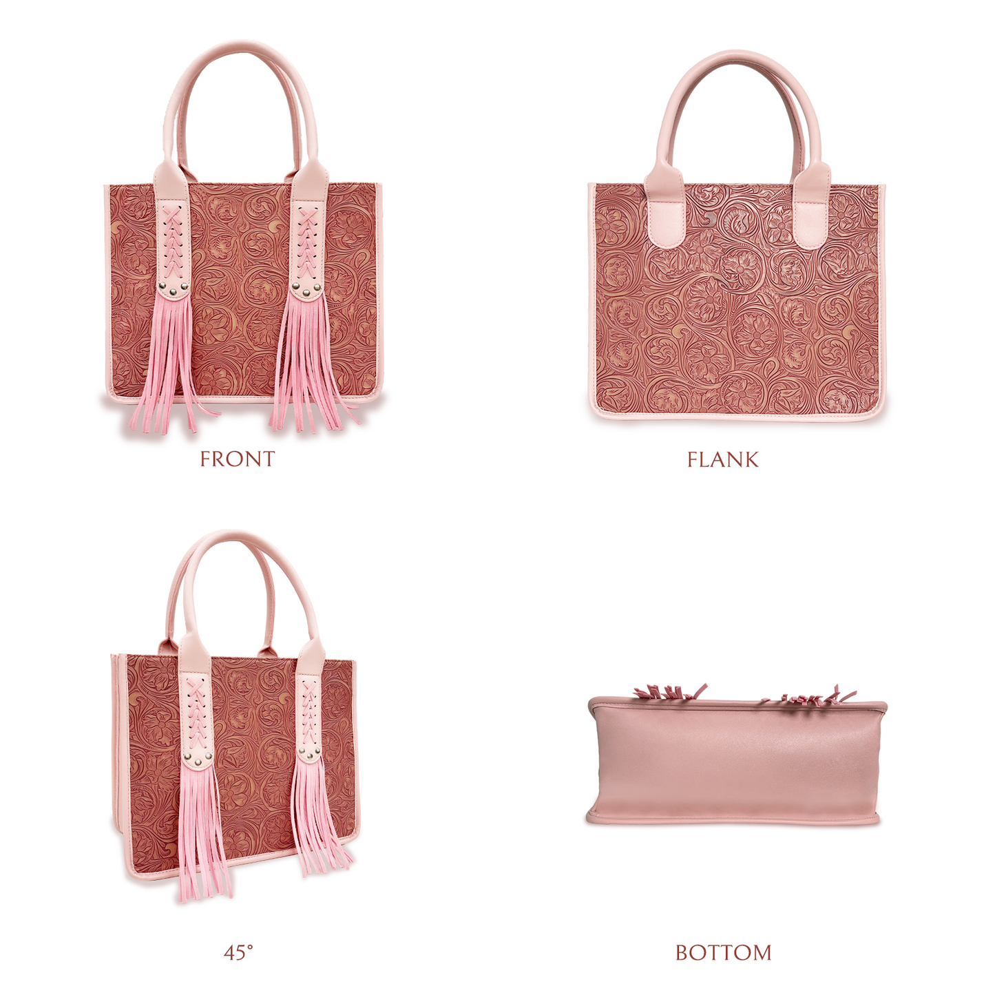 Flower Pattern Western Tote Bag with Pink Fringe