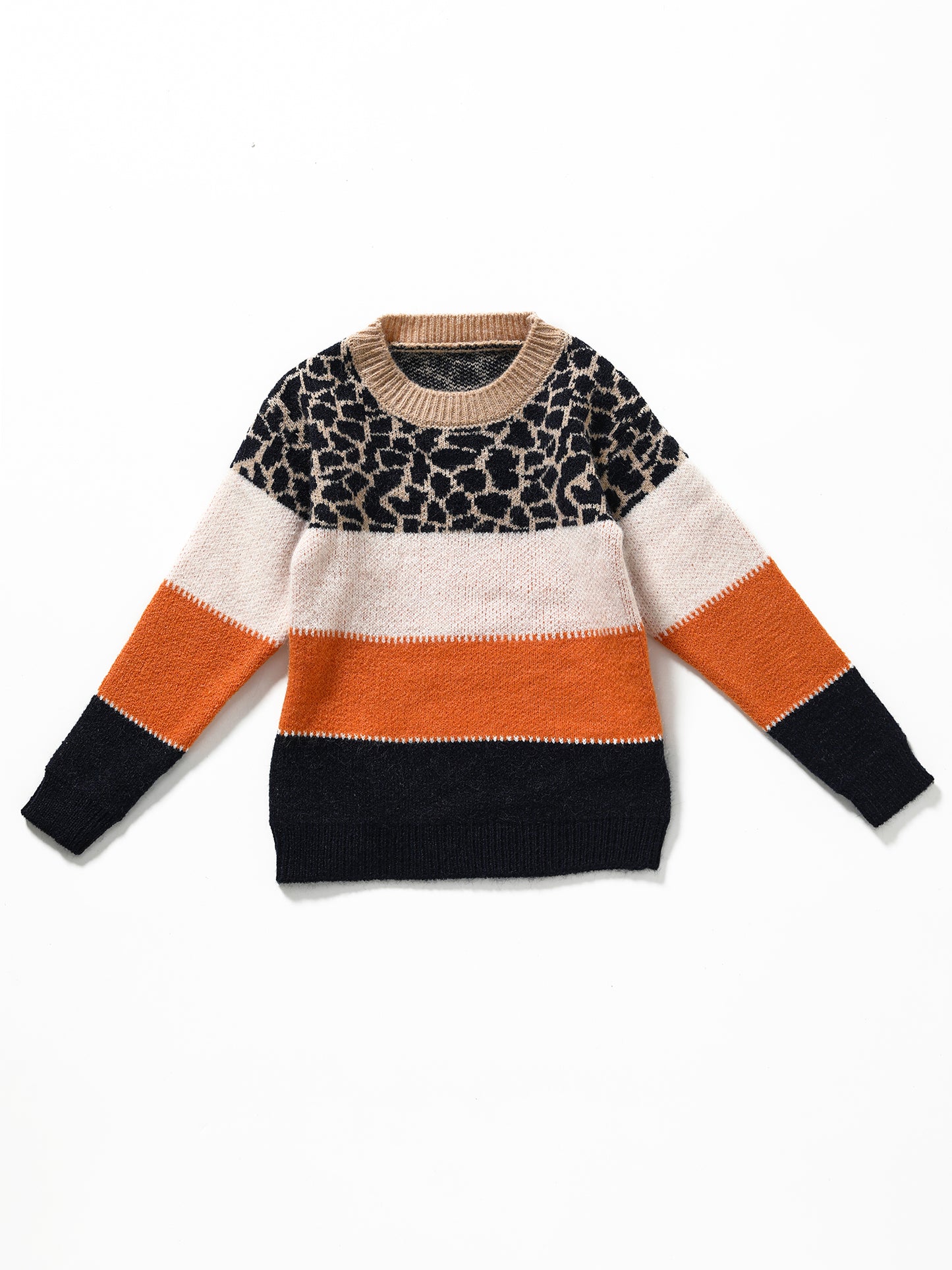 Girls Leopard Patchwork Winter Sweater