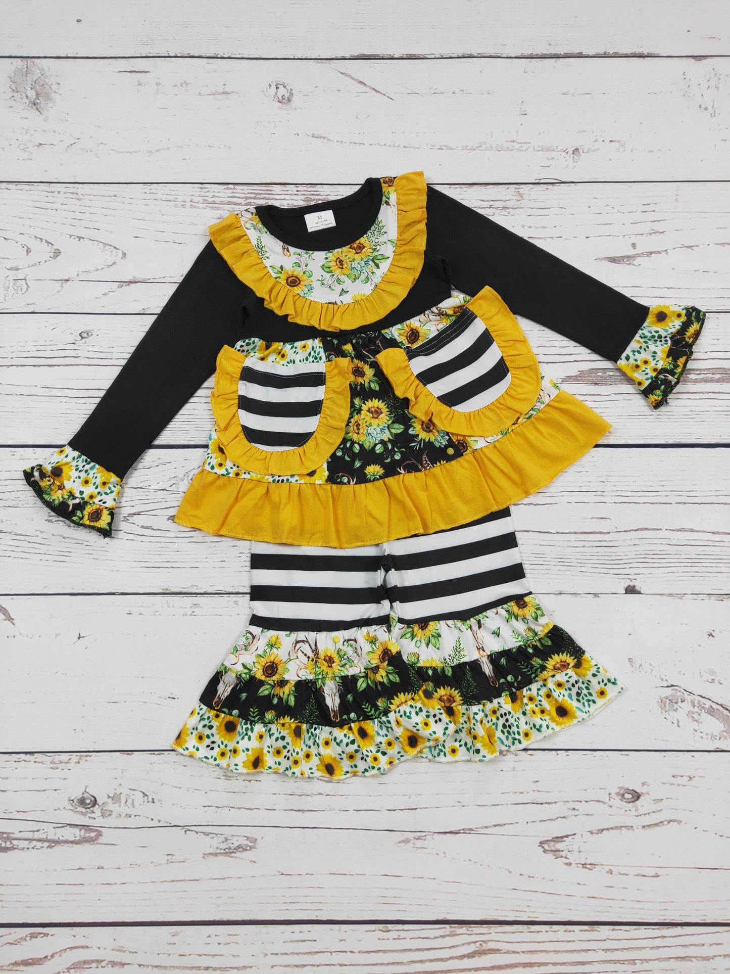 Girls Sunflower Cow Bell Bottom Capris Set