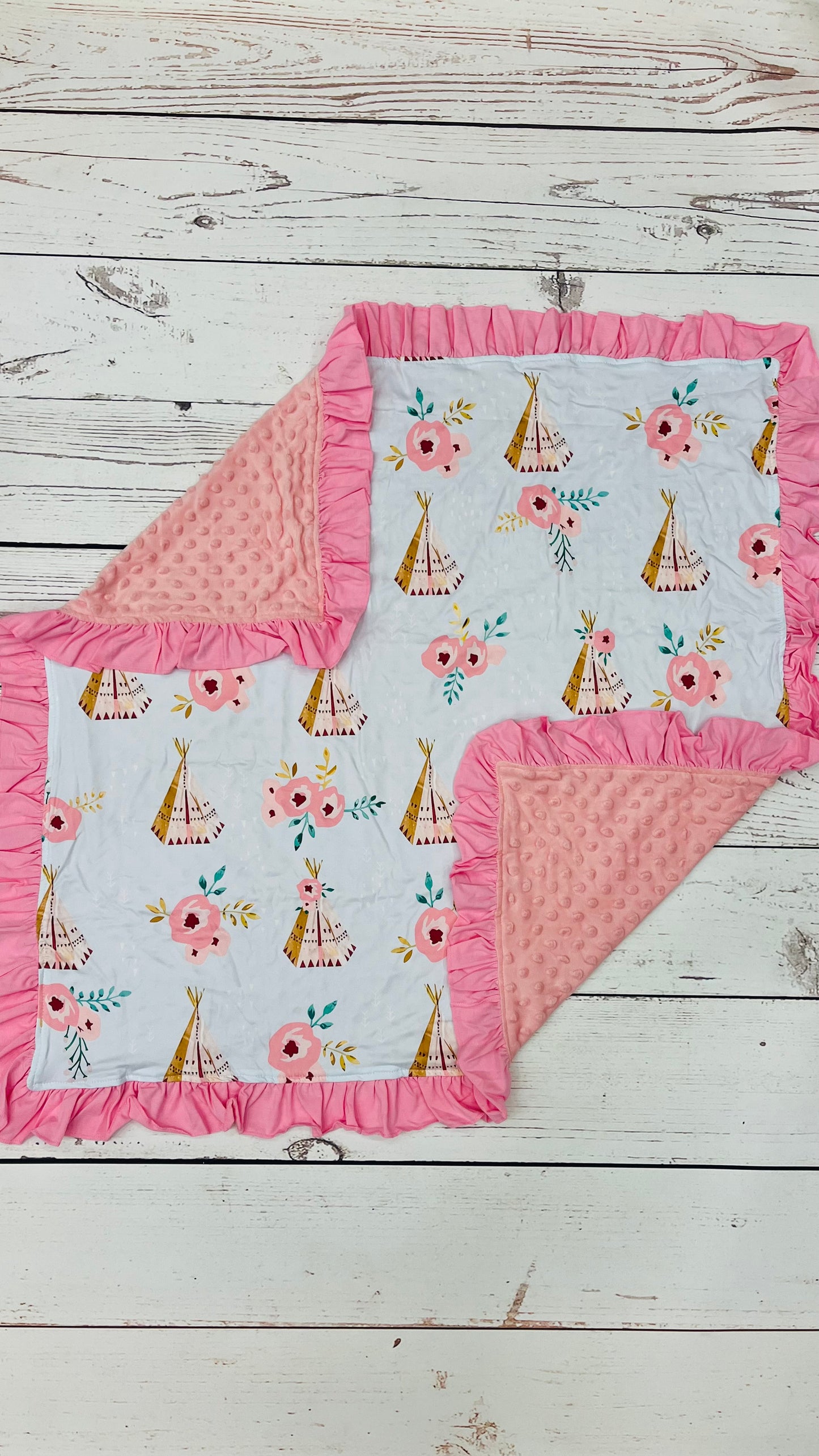 Baby Pink Teepee Flower Blanket
