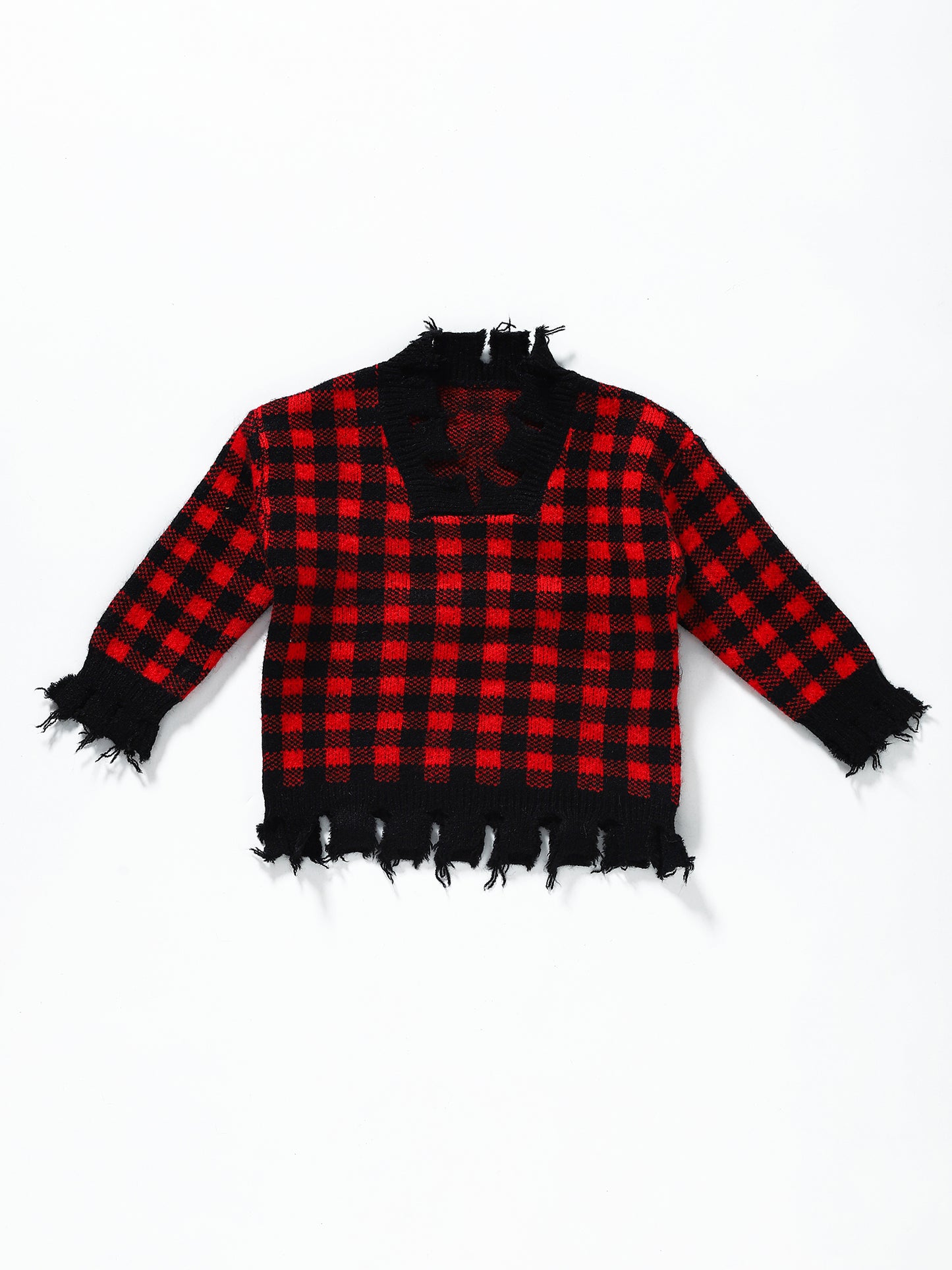 Girls Red Buffalo Plaid Christmas Sweater
