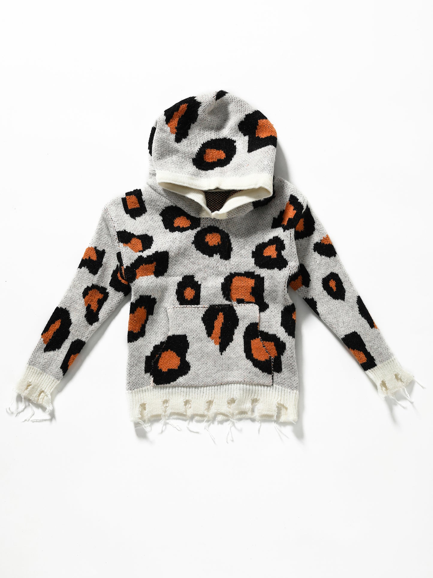Girls Leopard Distressed Hem Sweater Hoodie