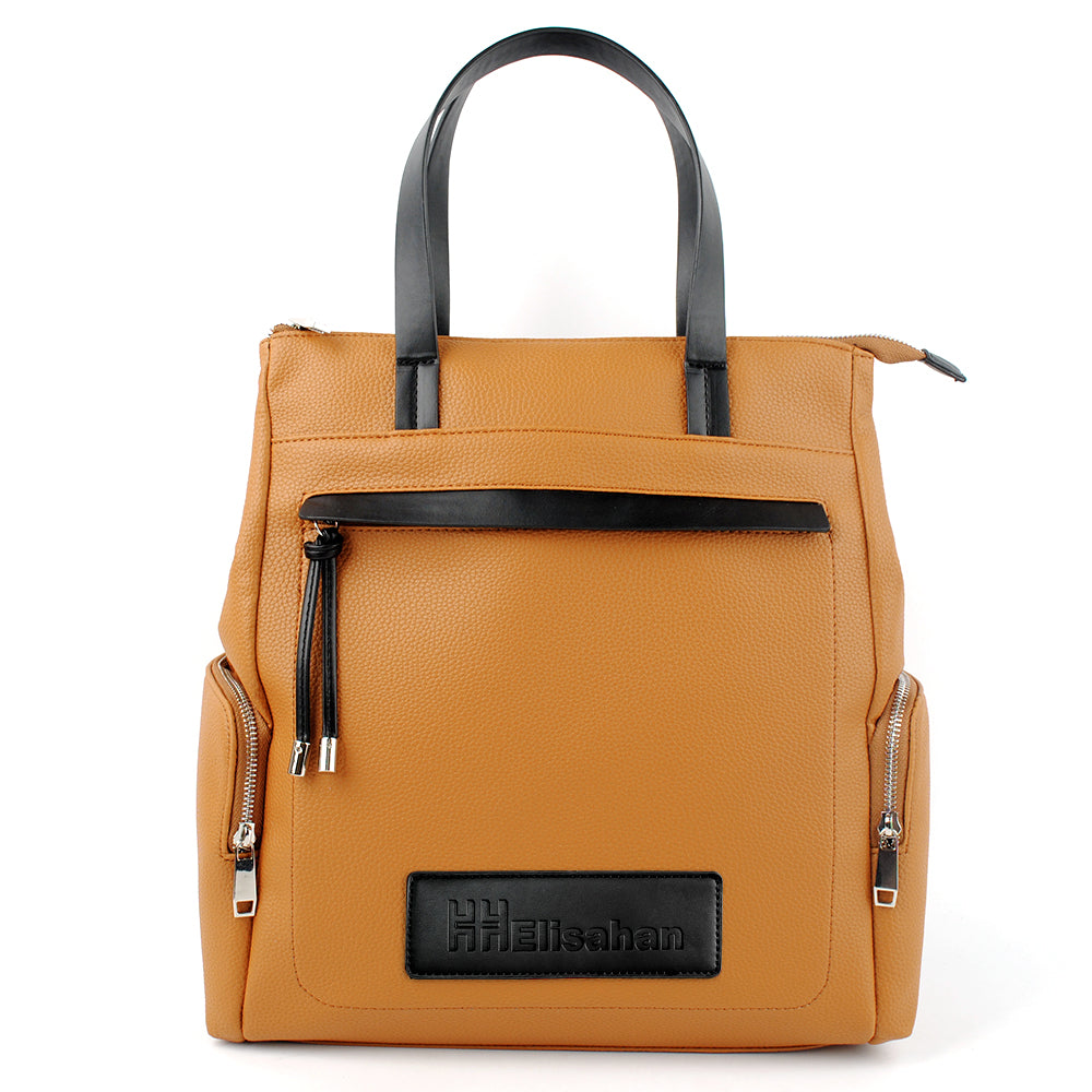 Brown Women Zipper Tote Bag