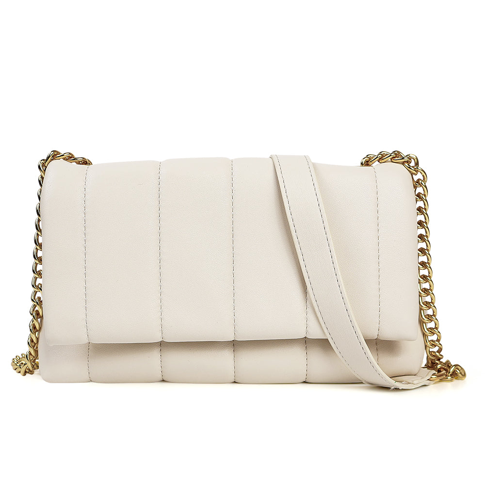 White Flap Crossbody Bag with Chain