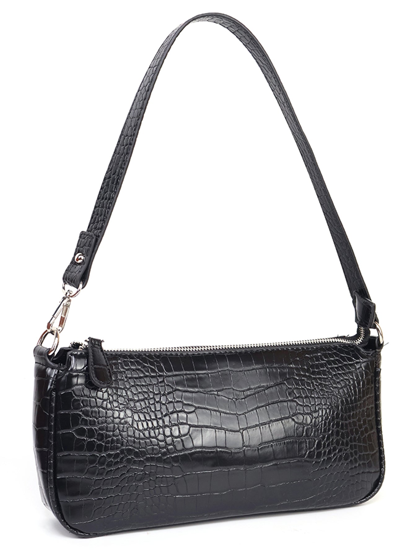 Black Crocodile Skin Print Shoulder Bag