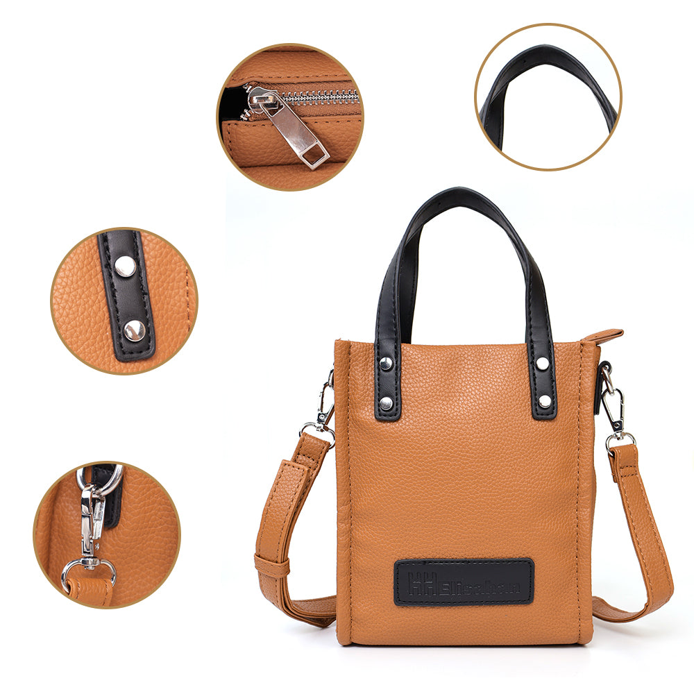 Brown Zip Closure Tote Bag