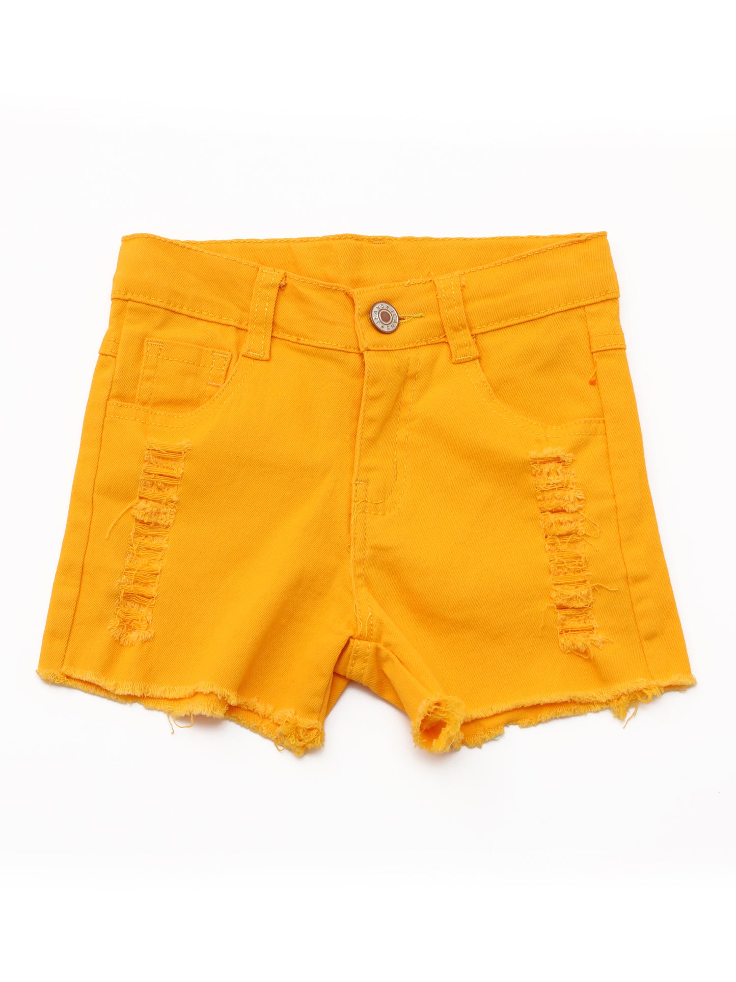 Yellow Distressed Hem Denim Shorts
