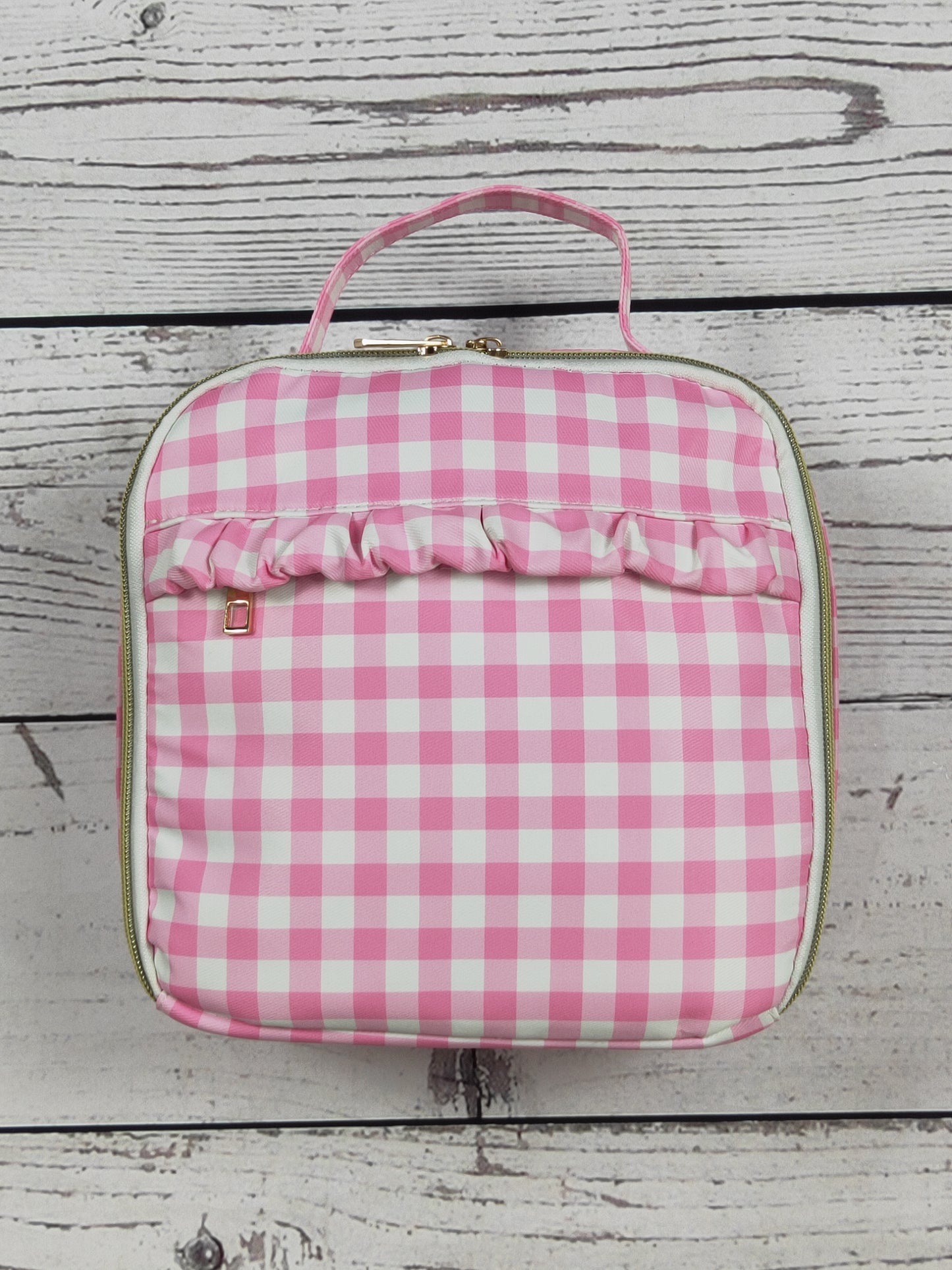 Pink Plaid Ruffle Baby Girls Lunch Boxes Bag