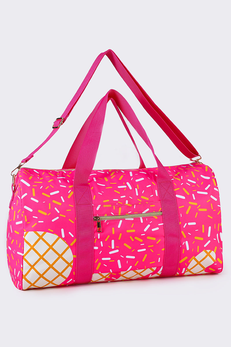 Pink Ice Cream Drip Pattern Canvas Duffle Bag