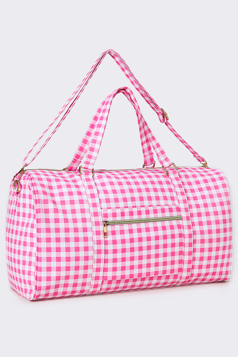 Women Pink Checkered Canvas Travel Bag