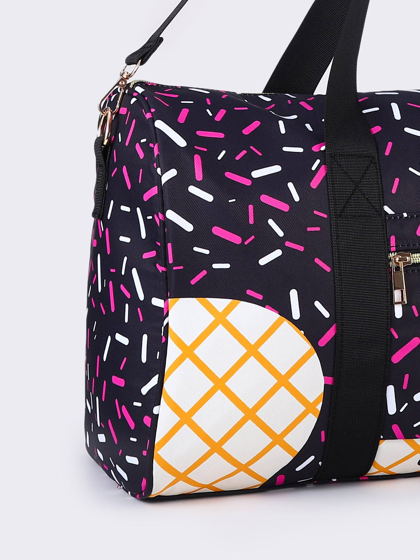 Black Ice Cream Drip Pattern Canvas Duffle Bag