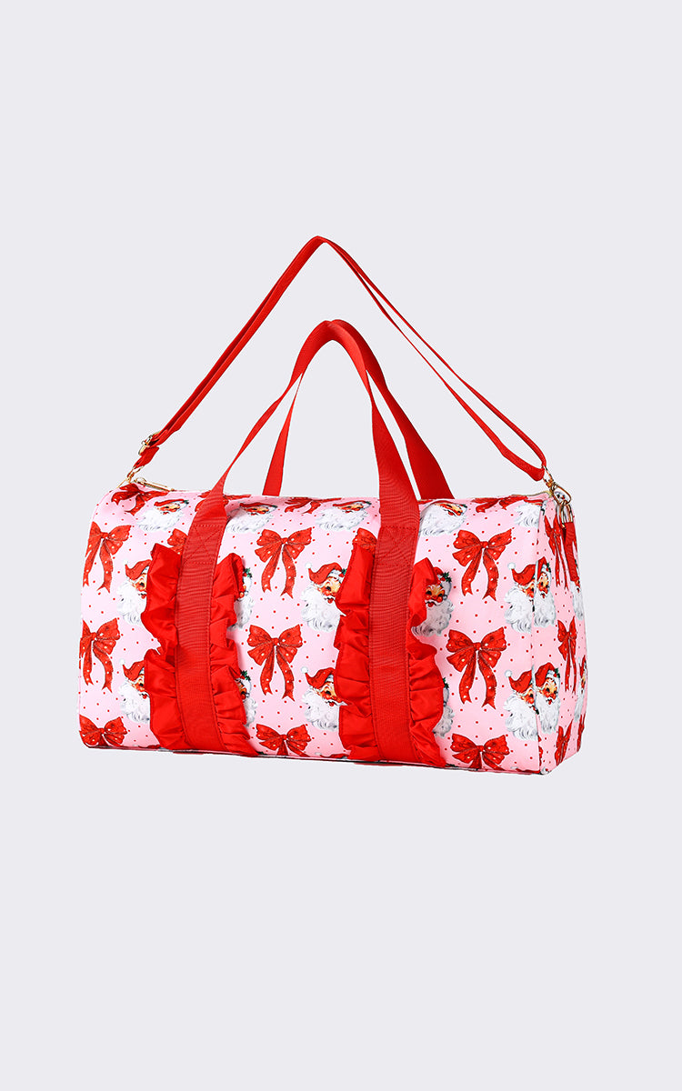 Santa Claus Bow Print Christmas Canvas Duffel Bag