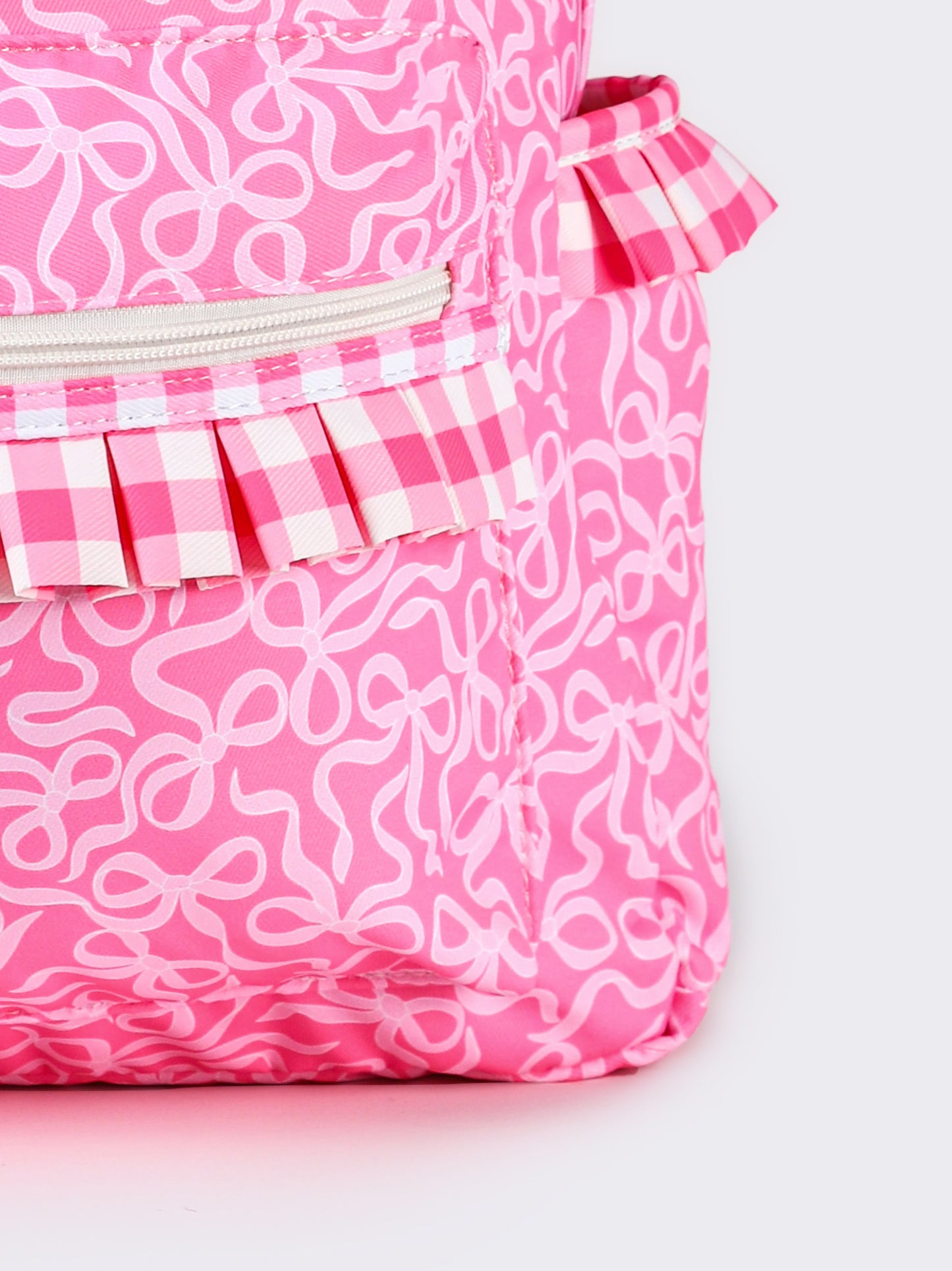 Gingham Ruffle Bow Printed Girls Backpack