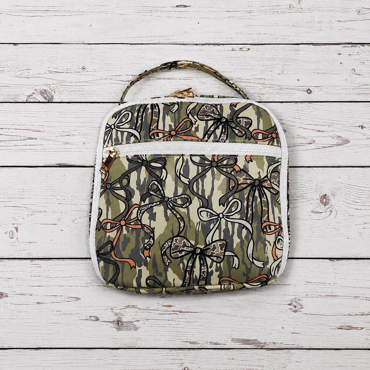 Camouflage Bow Printed Girls Lunch Boxes Bag