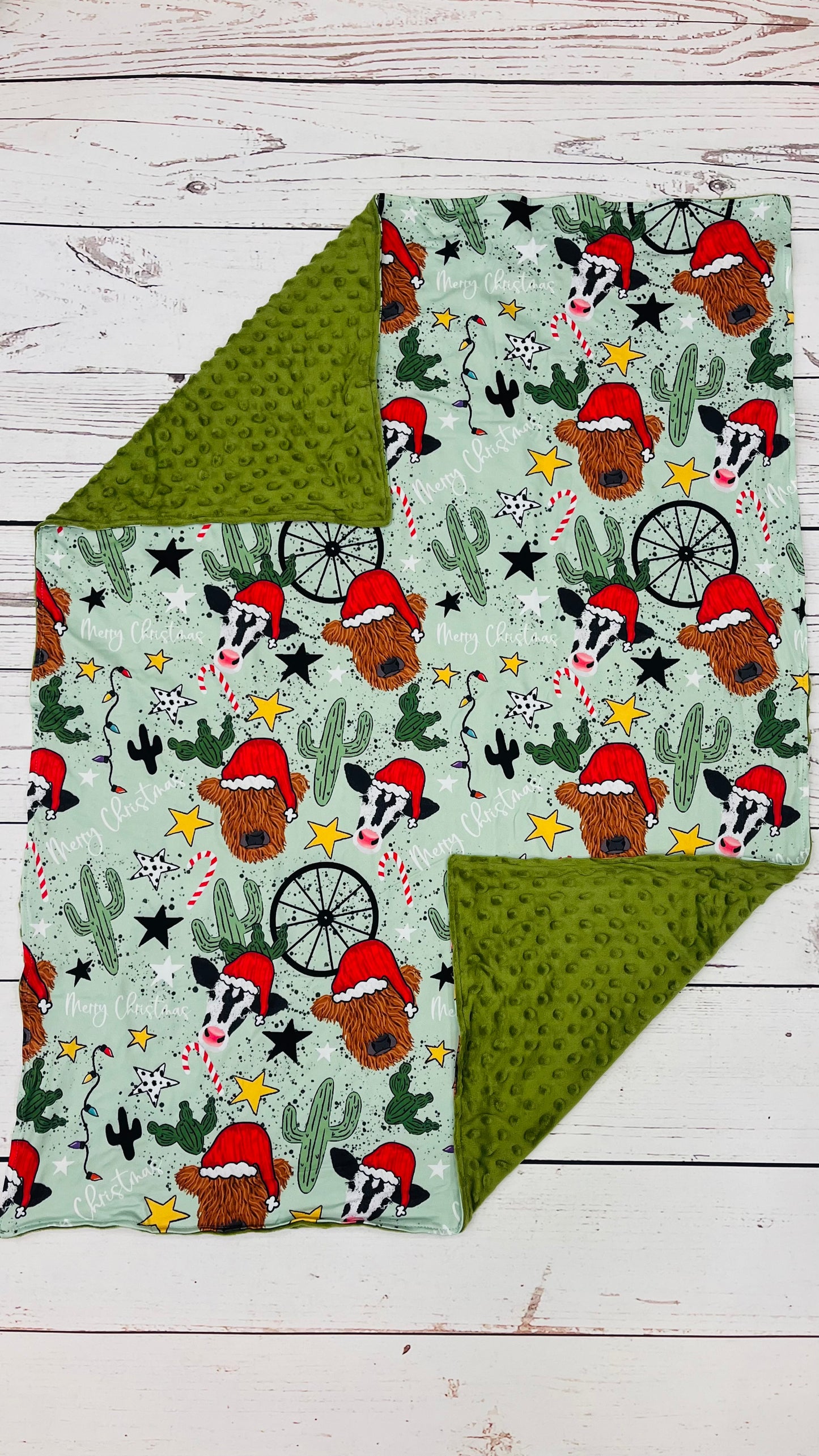Merry Christmas Baby Cactus Cows Blanket