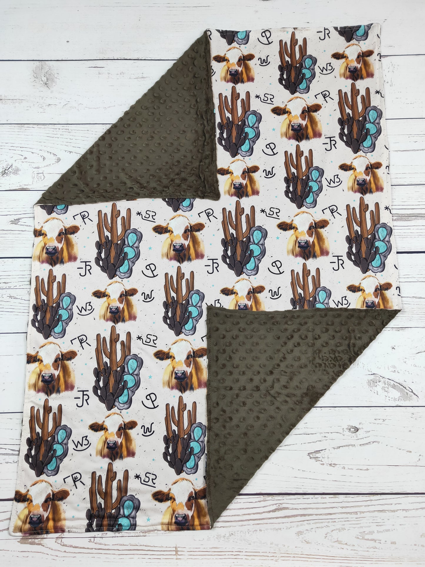 Baby Kids Cows Cactus Western Blankets