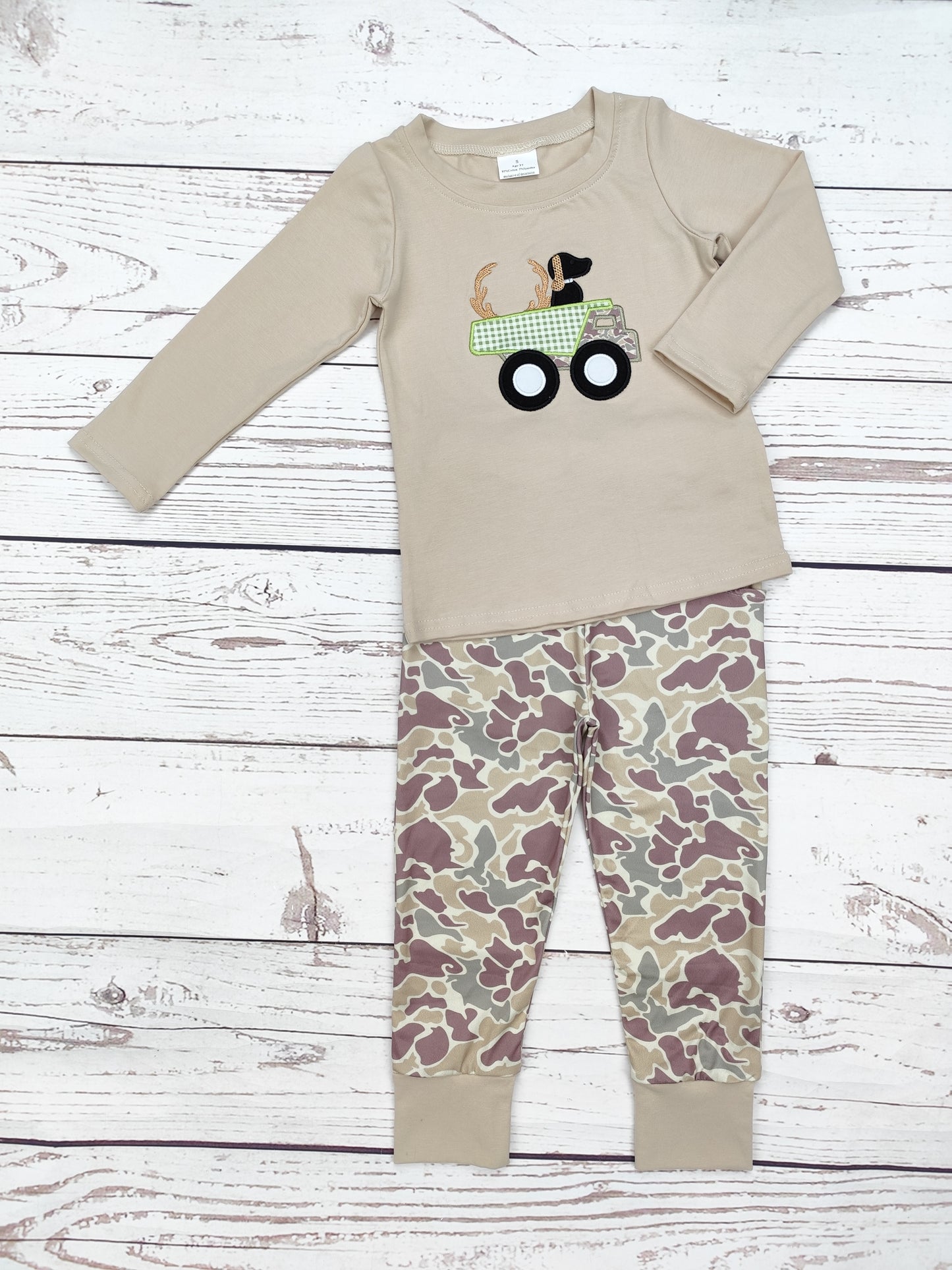 Boys Dog Appliqué Camouflage Pants Set