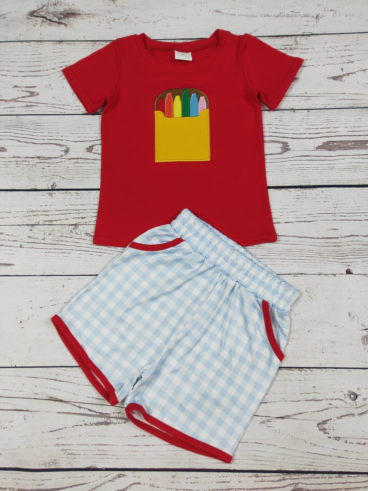 Kids Boy Crayon Appliqué Back To School Shorts Set