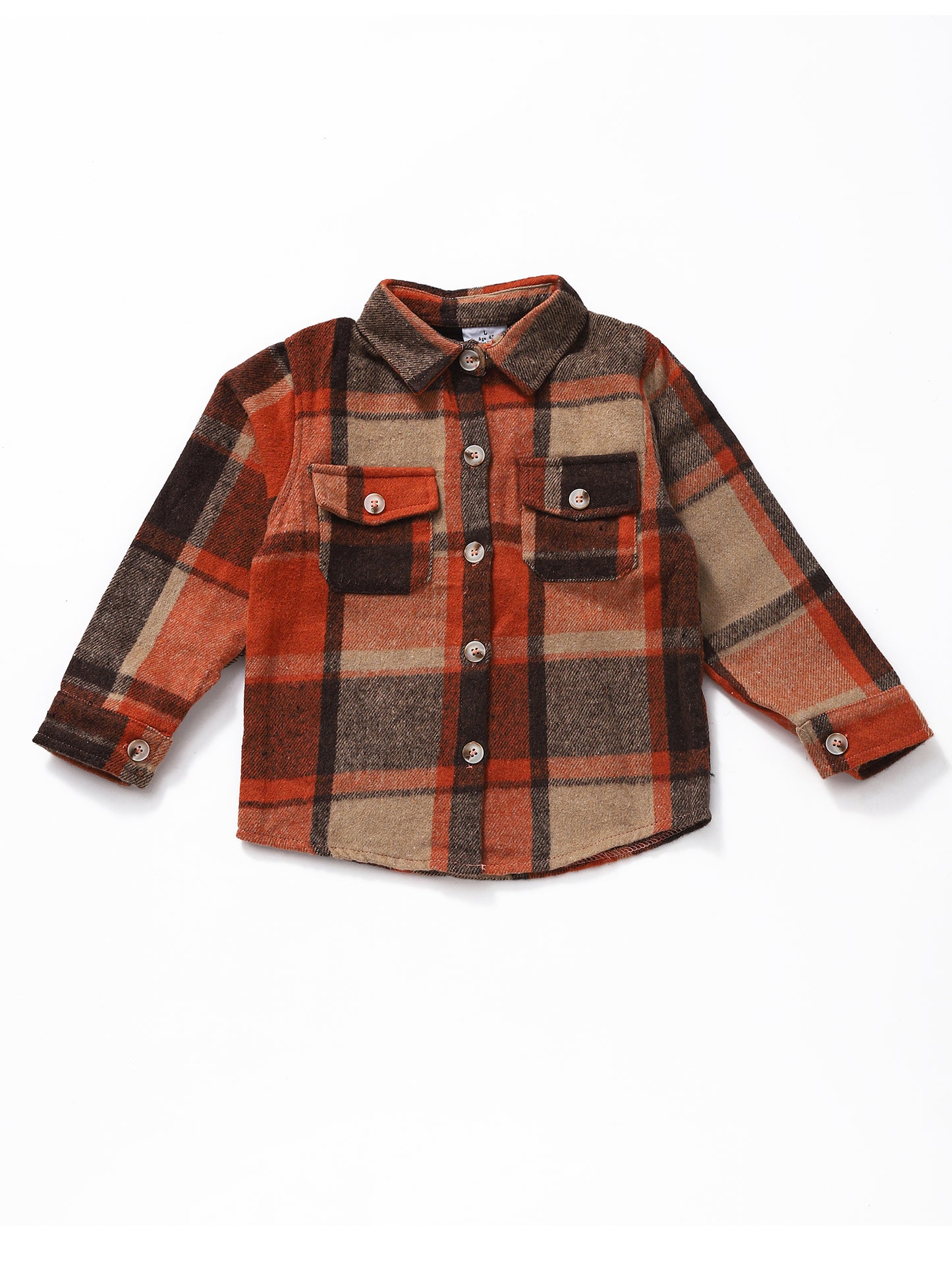 Brown Plaid Pockets Kids Shacket