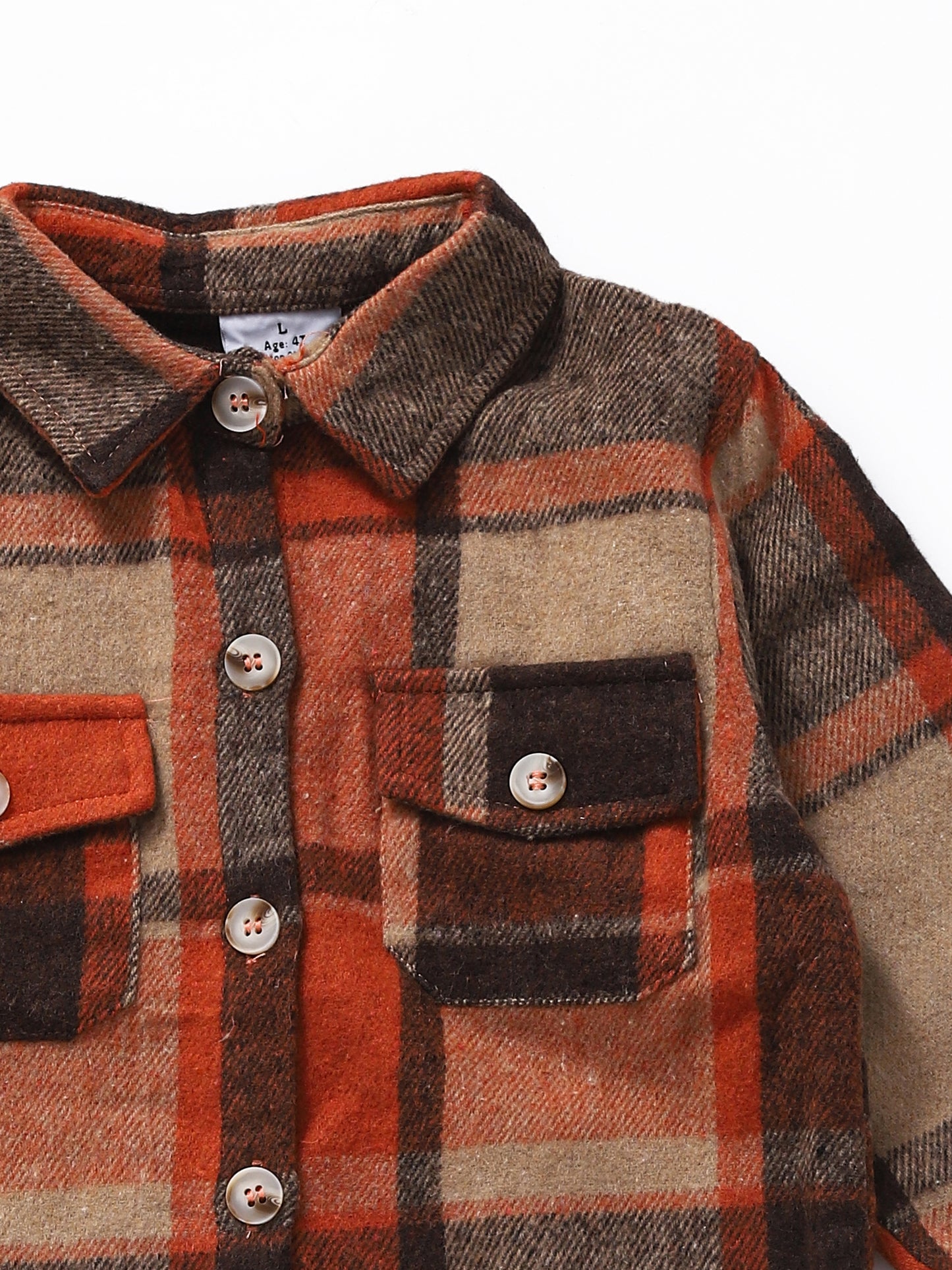 Brown Plaid Pockets Kids Shacket