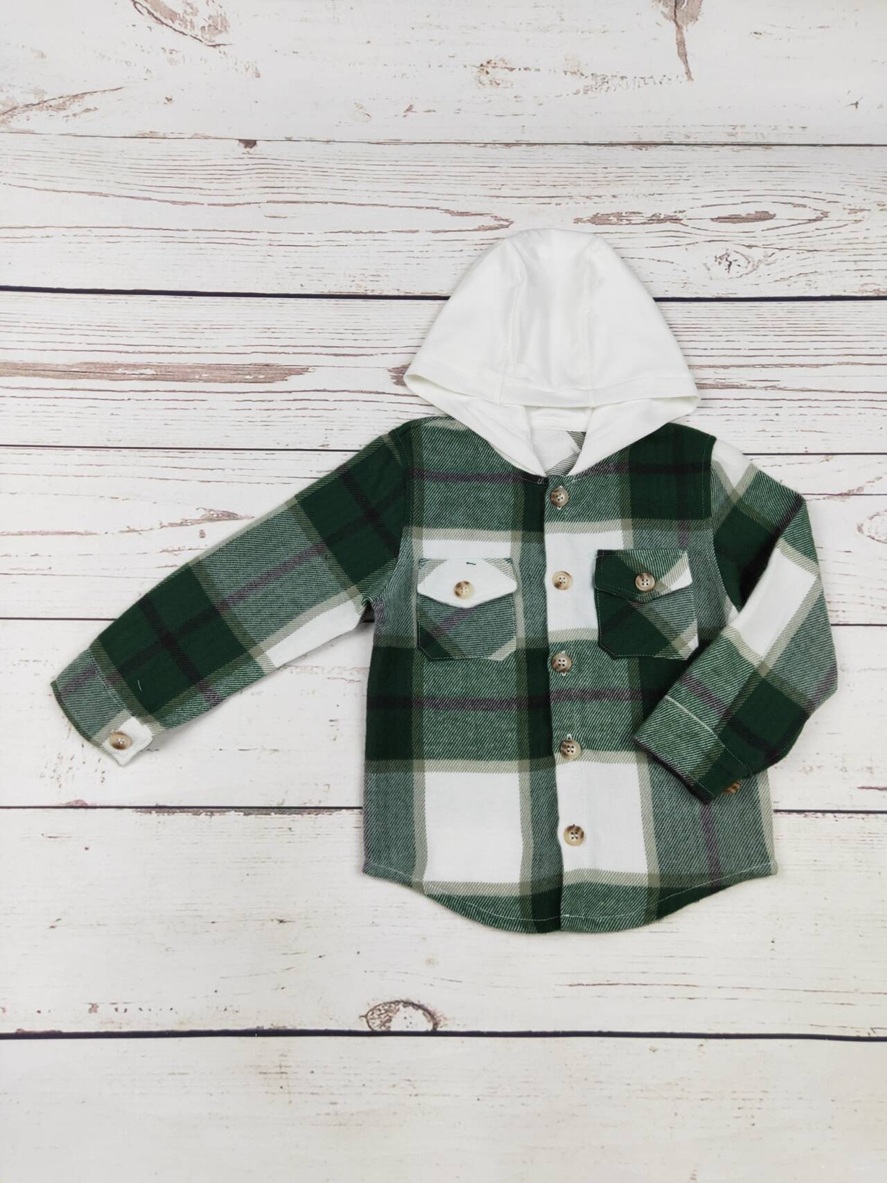 Green Checkered Pockets Kids Shacket
