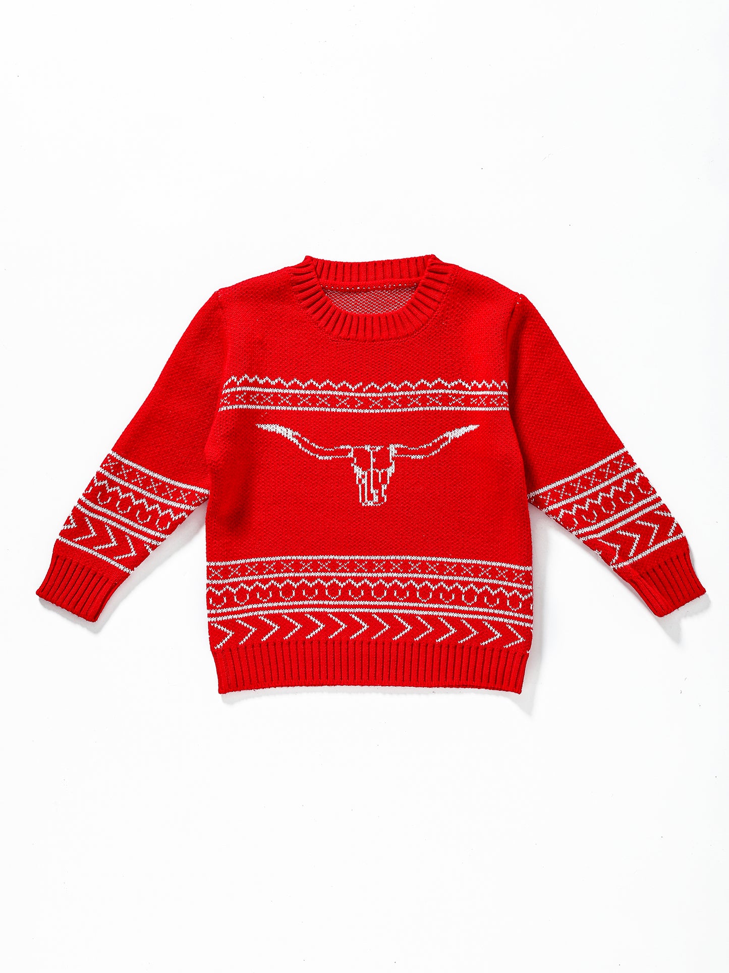 Girls Red Cows Western Sweater