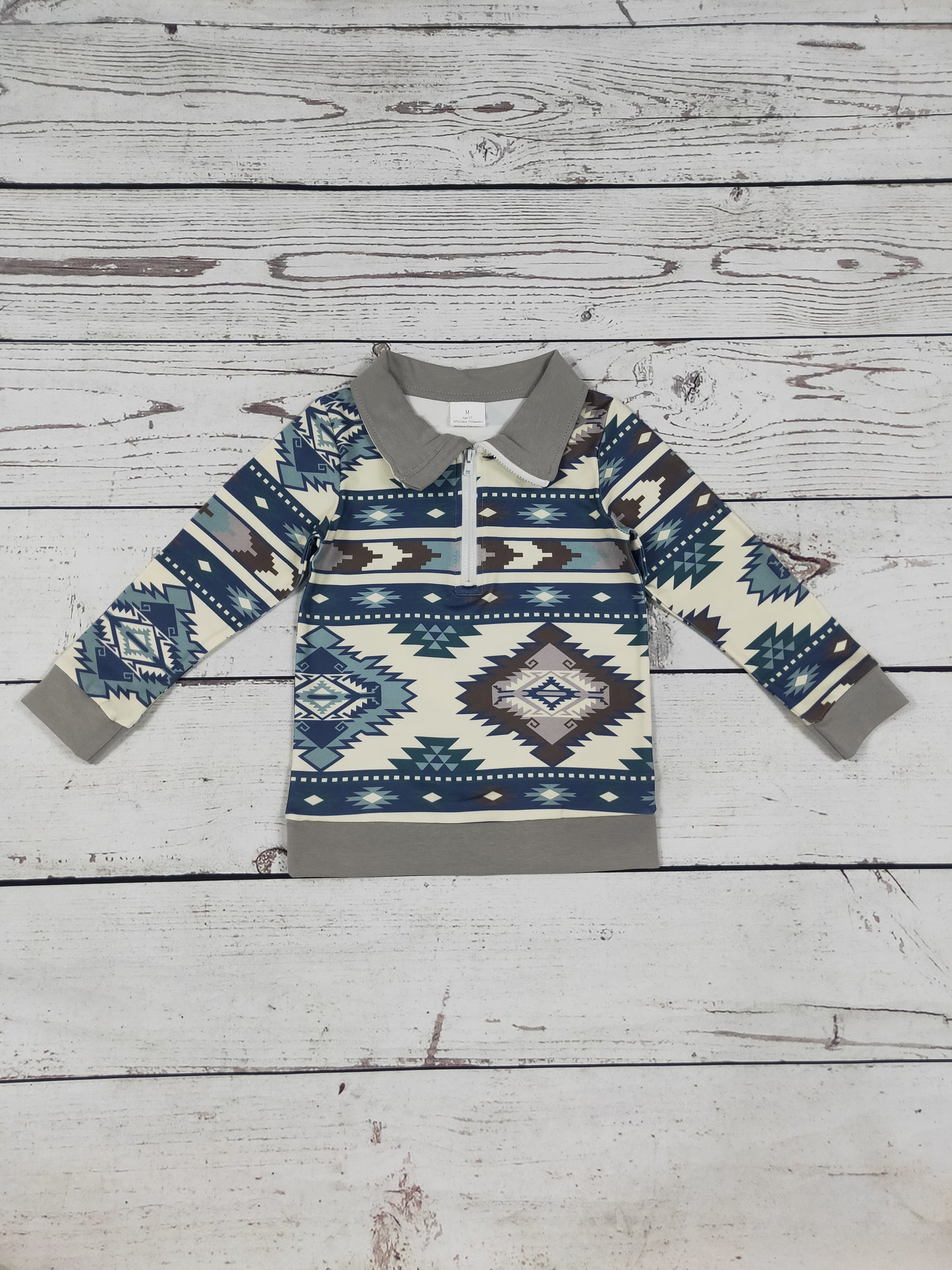 Kids Boys Western Aztec Printed Zip Pullover