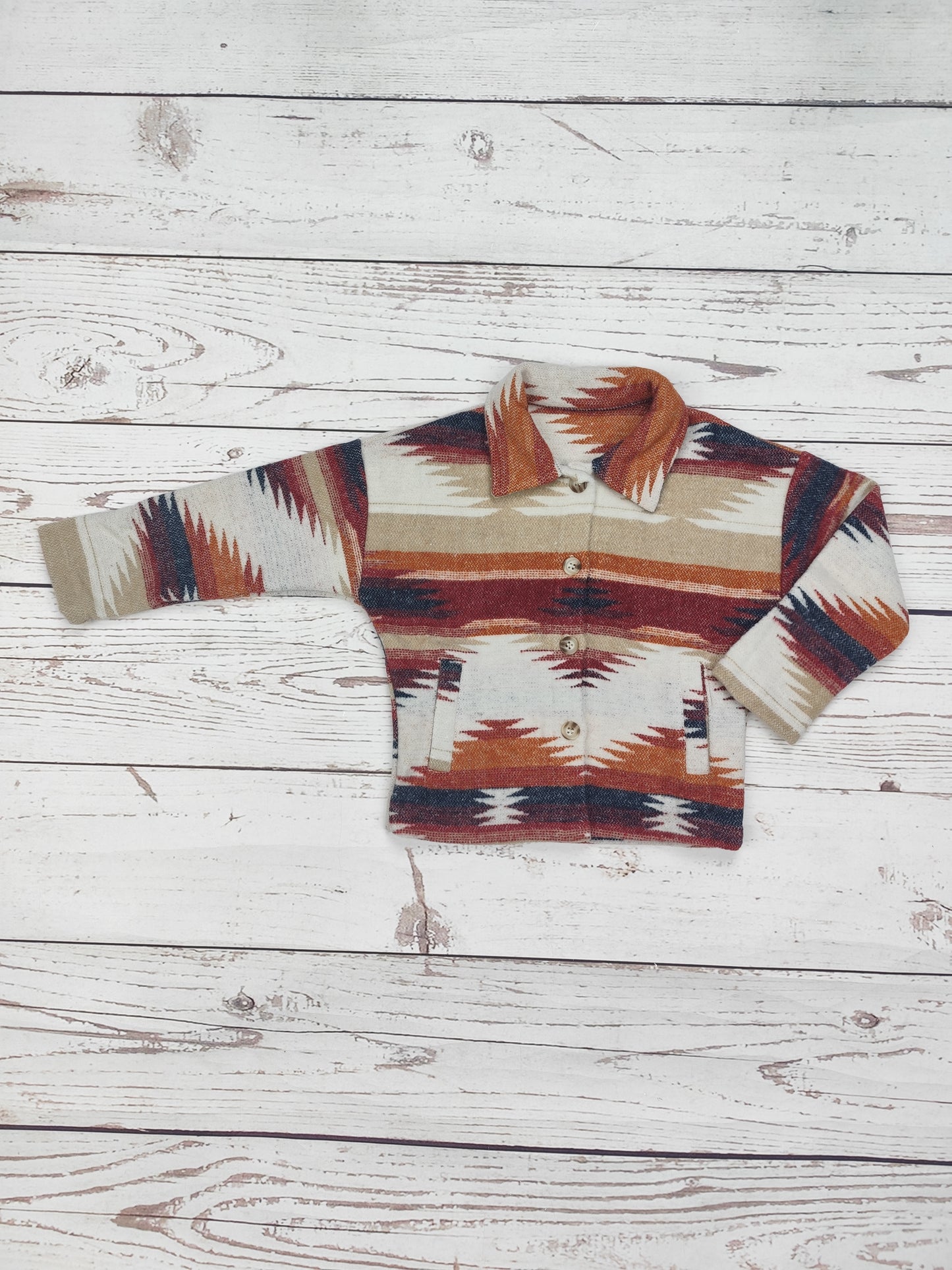 Kids Brown Aztec Printed Shacket
