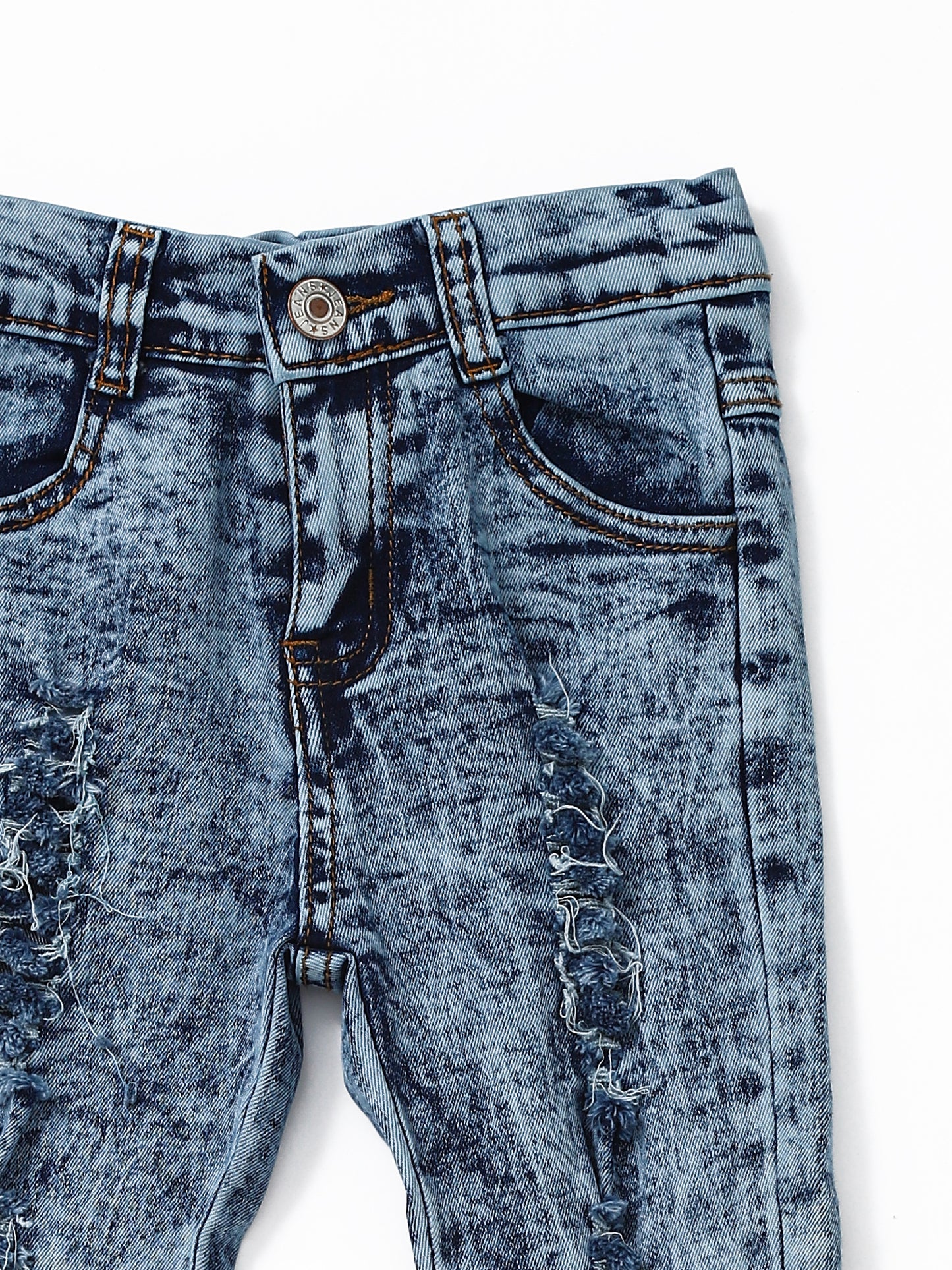 Washed Distressed Double Layer Girls Jeans