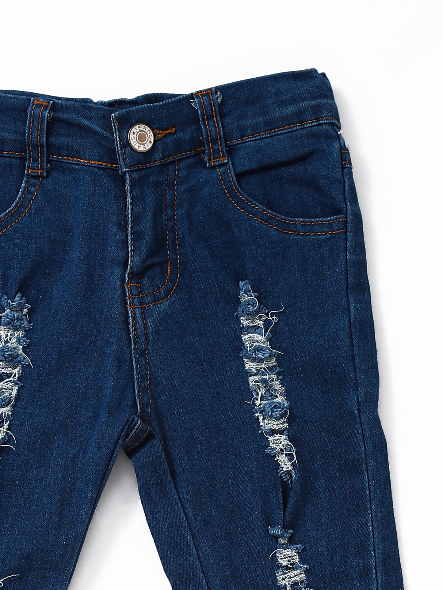 Blue Distressed Double Layer Girls Jeans