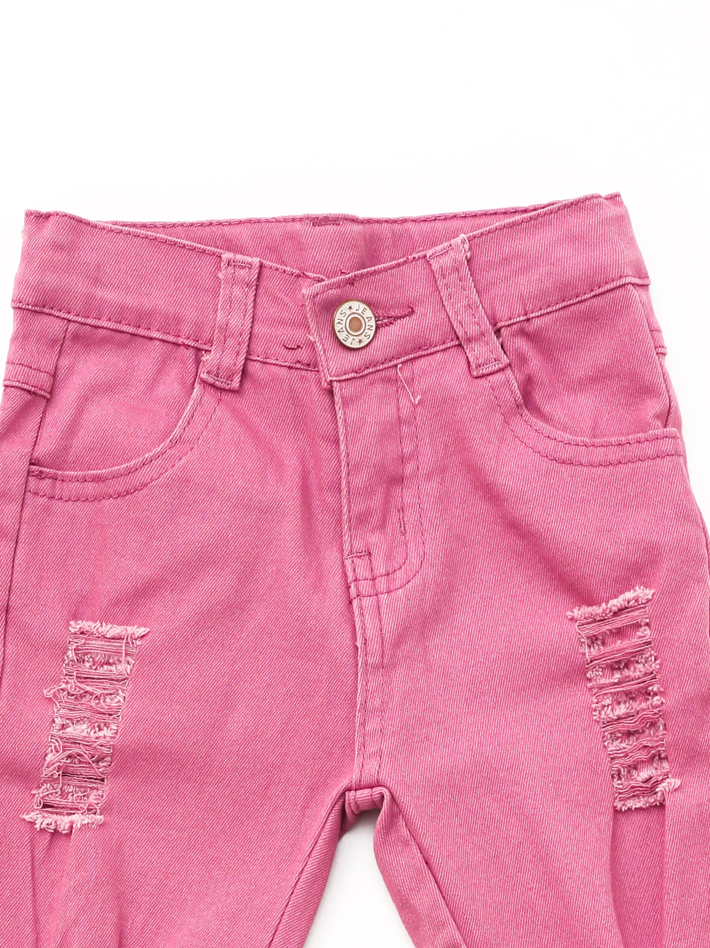 Kids Pink Distressed Double Layer Jeans