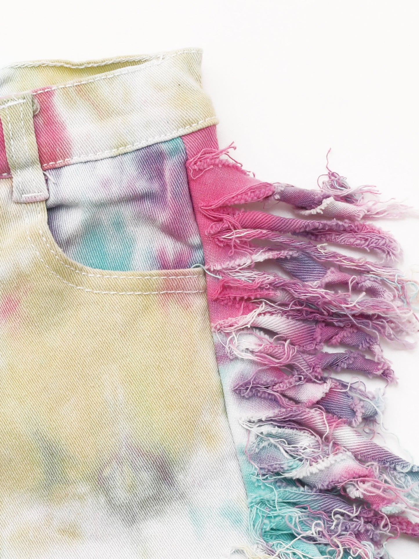 Kids Fringe Tie Dye Denim Shorts