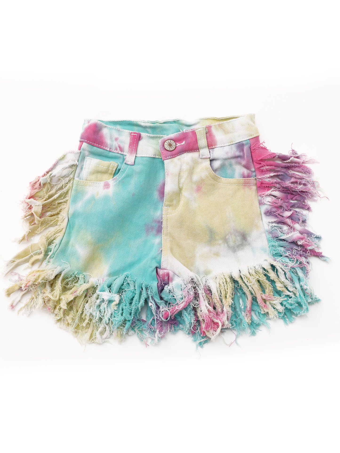 Kids Fringe Tie Dye Denim Shorts