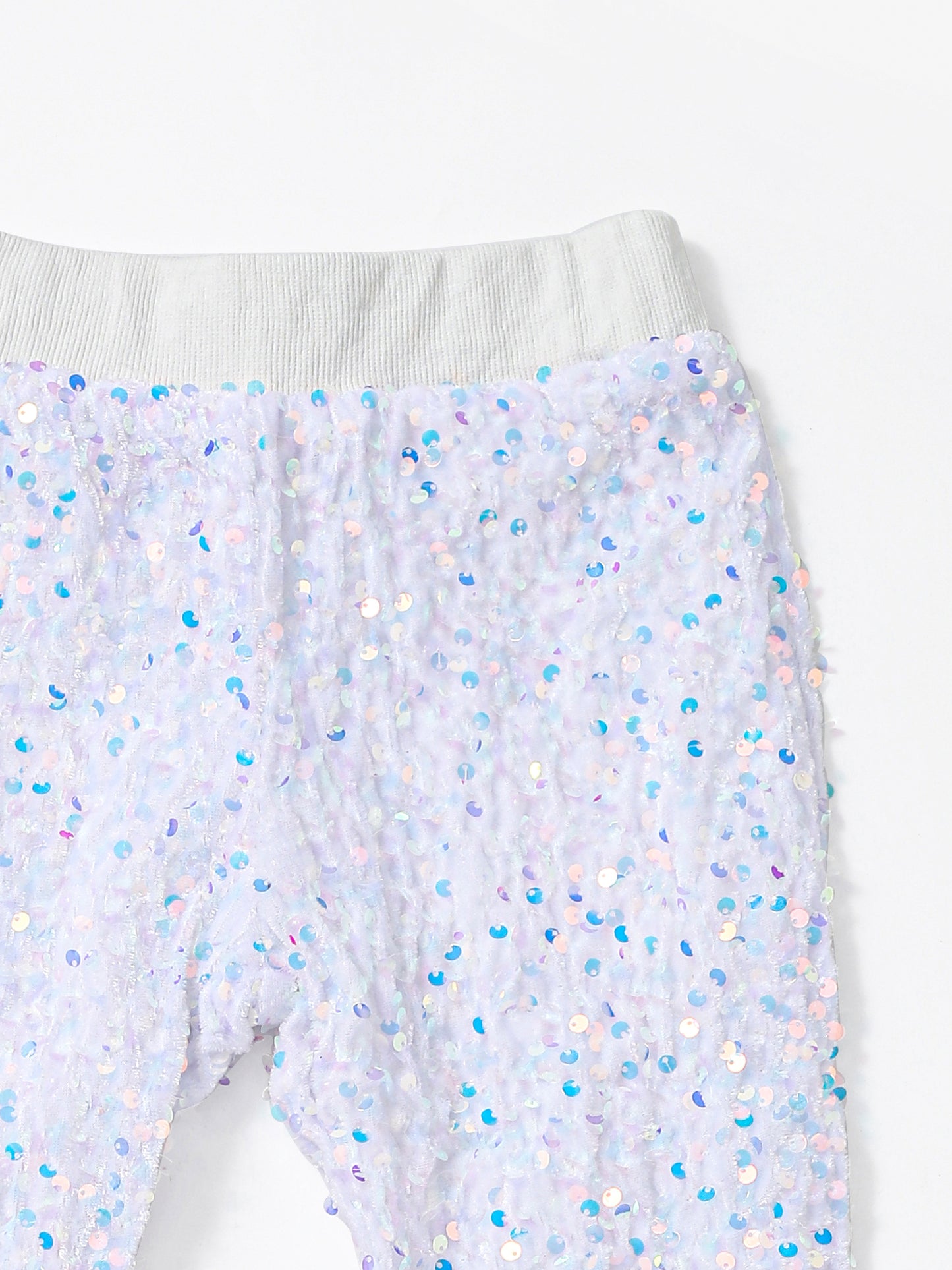 White Sequin Flare Girls Pants