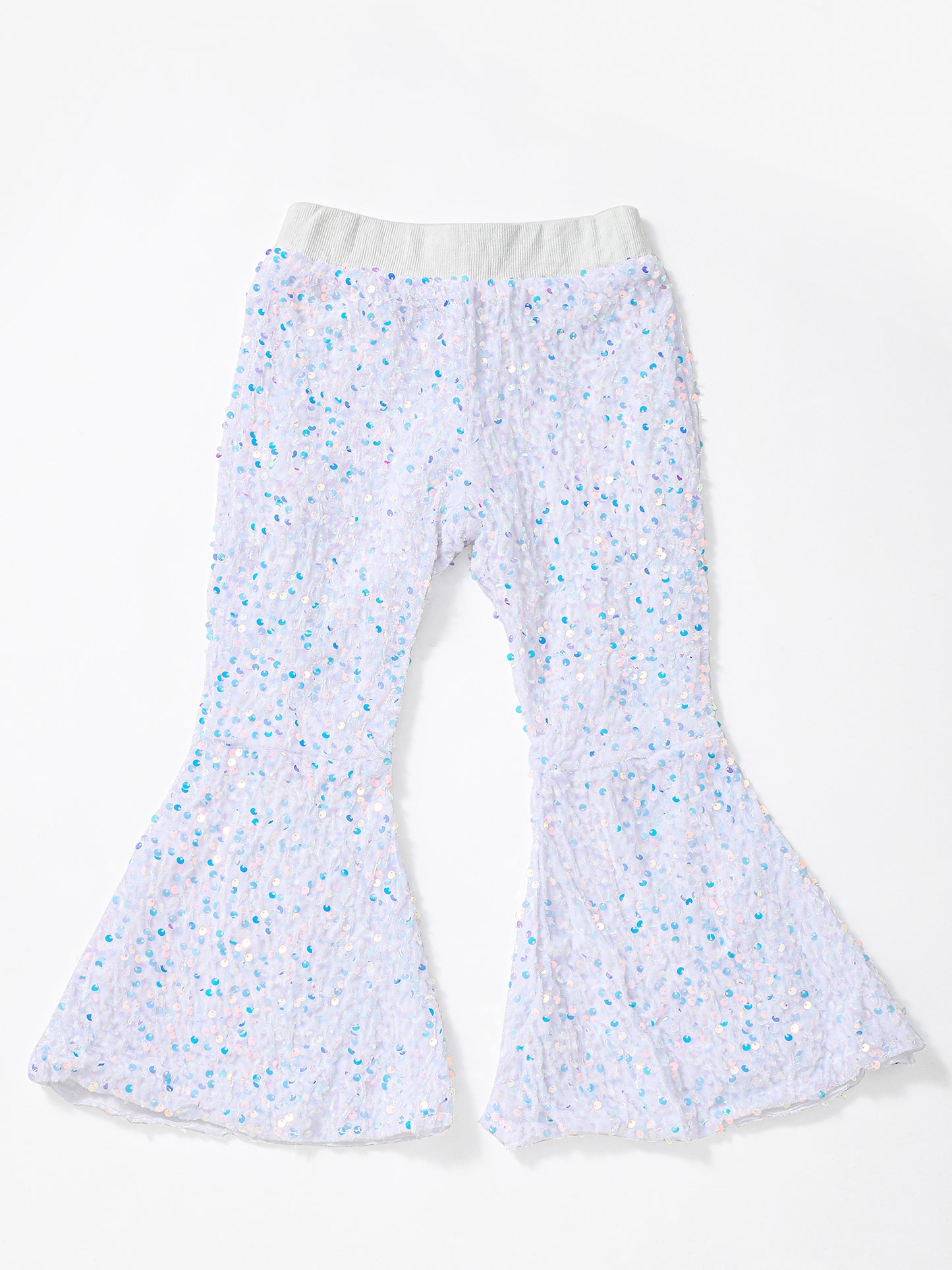 White Sequin Flare Girls Pants