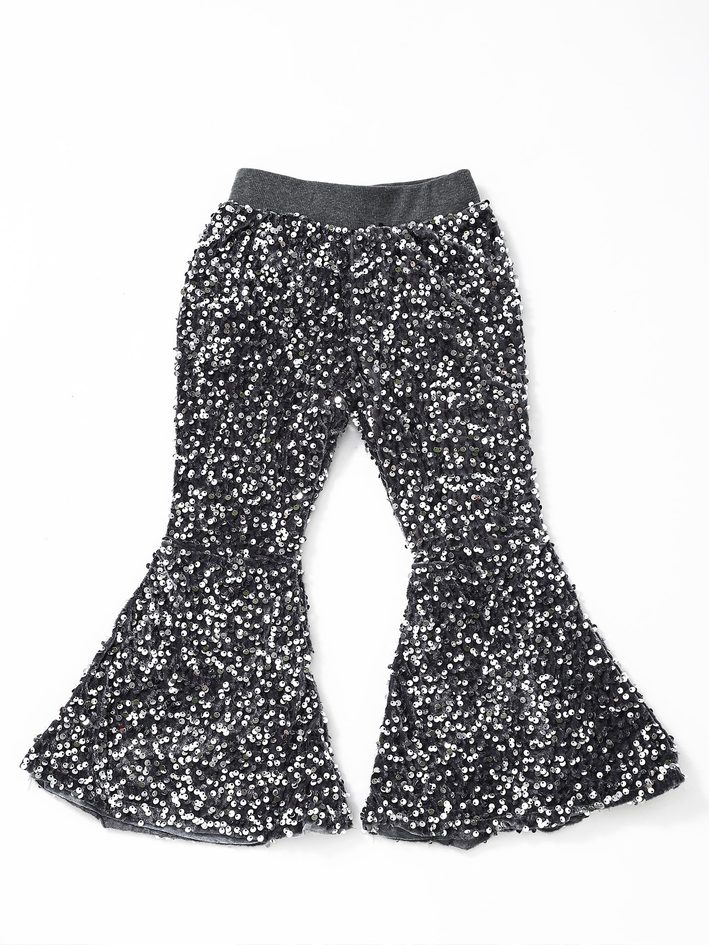 Girls Grey Sequin Flare Pants
