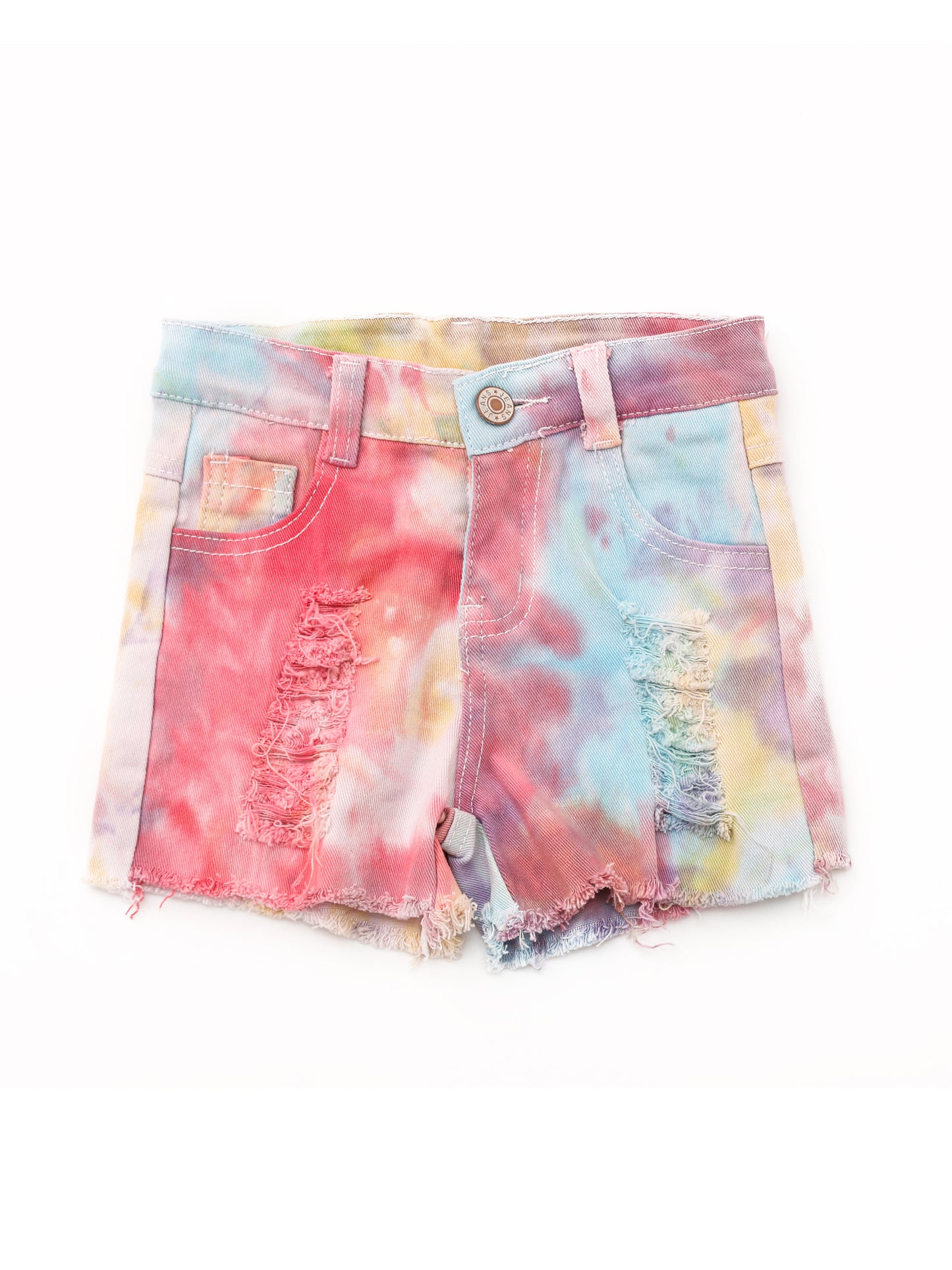 Kids Distressed Tie Dye Denim Shorts