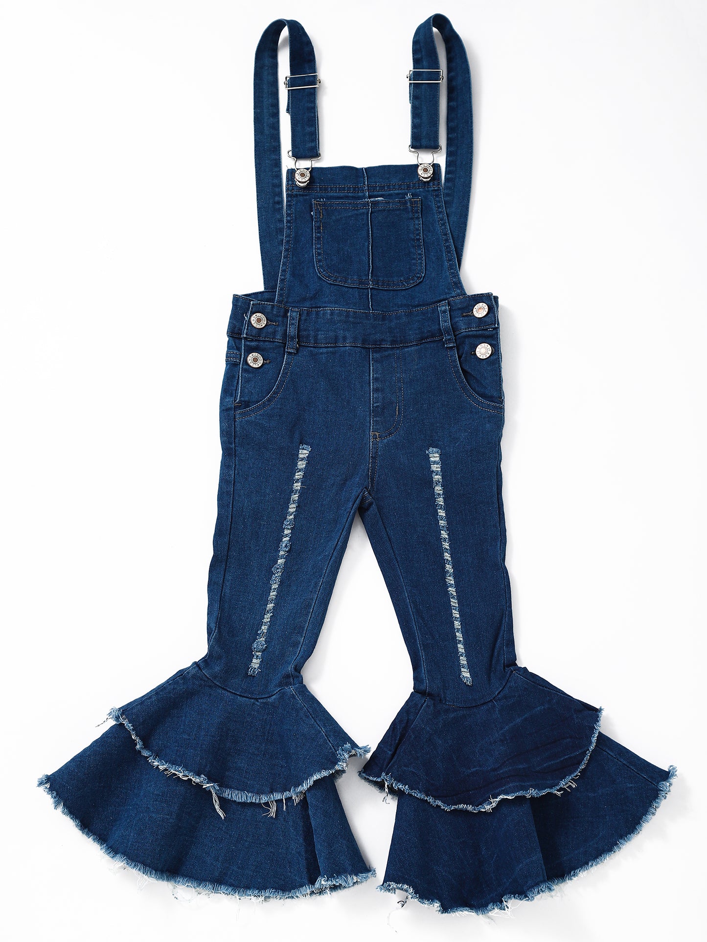 Girls Blue Denim Double Layer Overalls