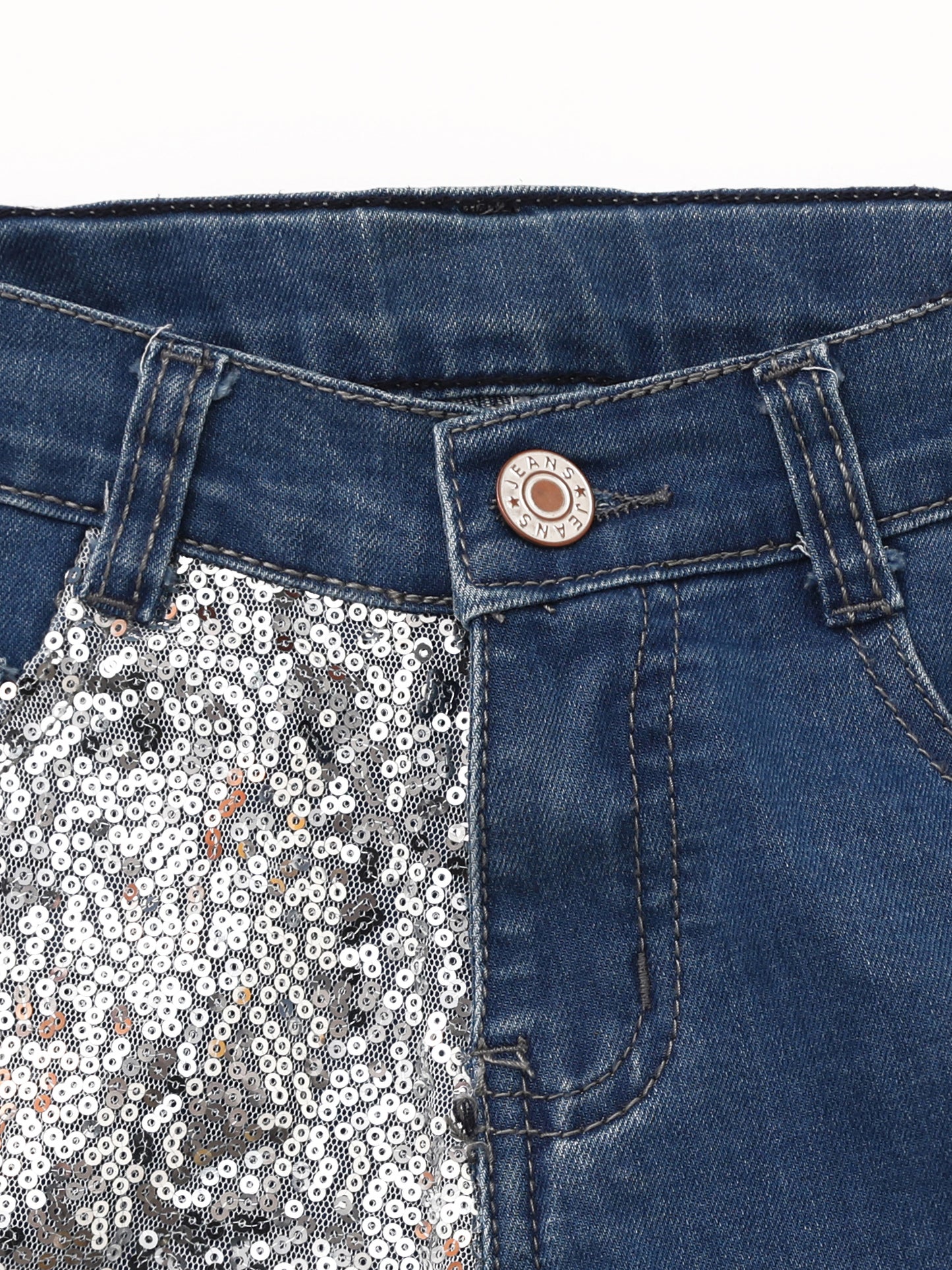 Girls Hem Denim Shorts With Sequin