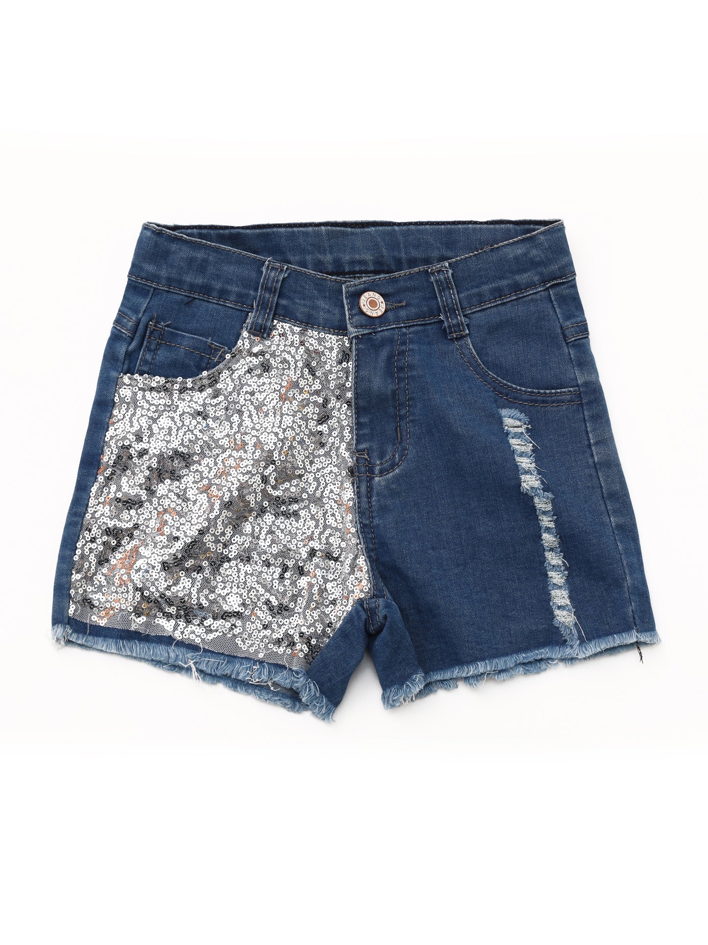 Girls Hem Denim Shorts With Sequin